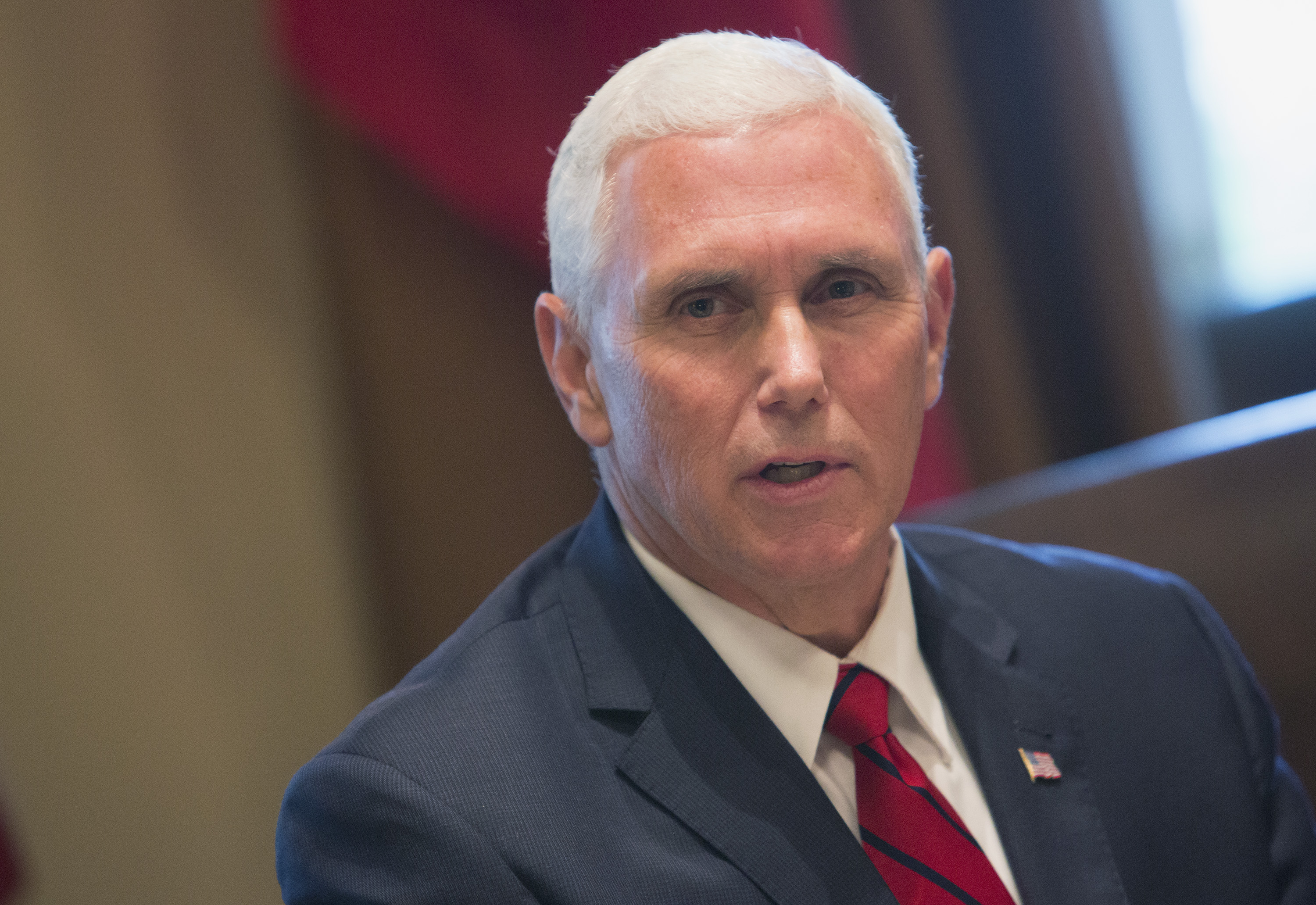 Vice President Mike Pence speaks to the media during a meeting at the White House September 7, 2017 in Washington, DC. (Credit: Chris Kleponis-Pool/Getty Images)