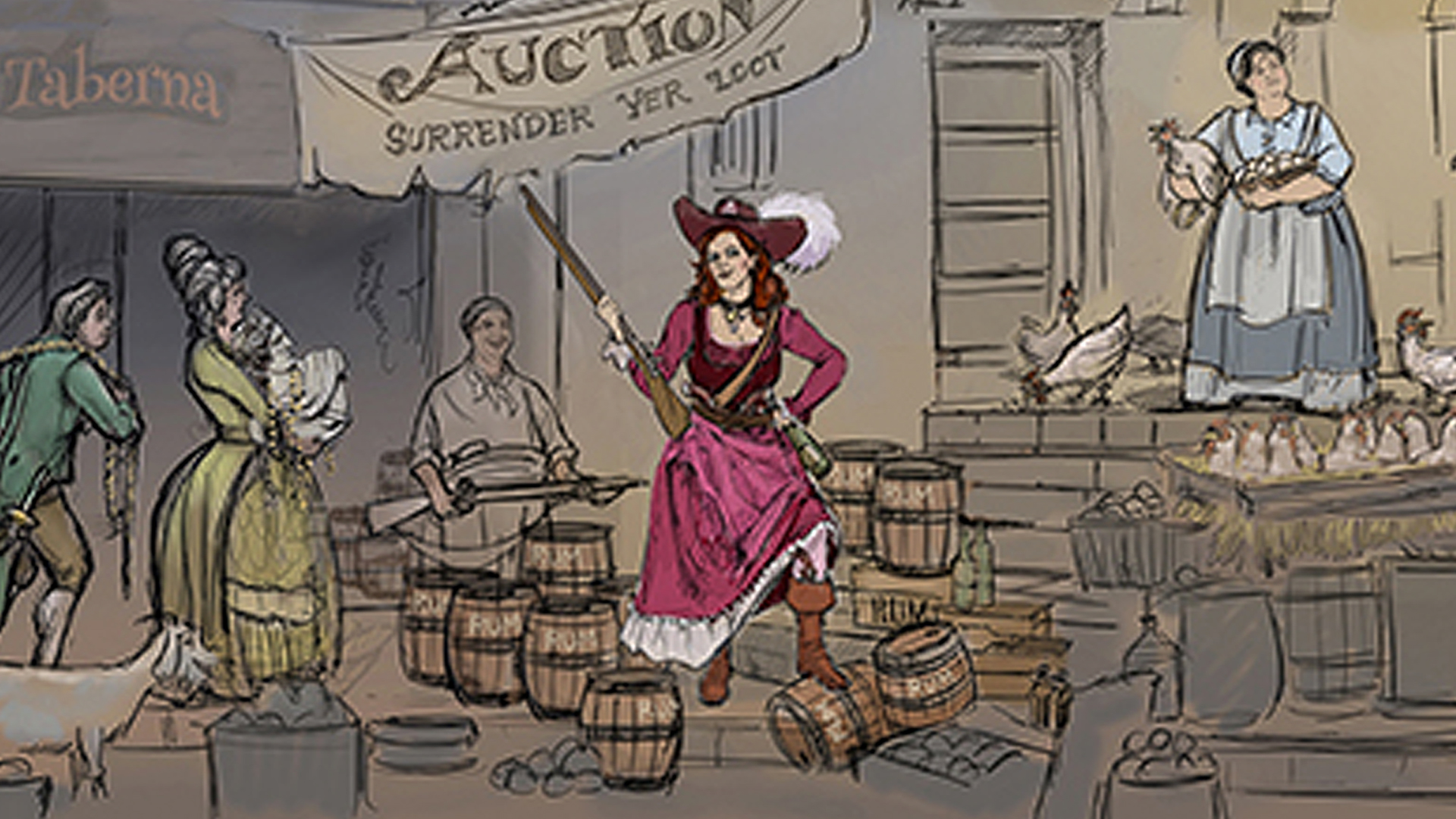 An artists rendering of the new Pirates of the Caribbean "bride auction" scene is seen in this photo provided by Disney.
