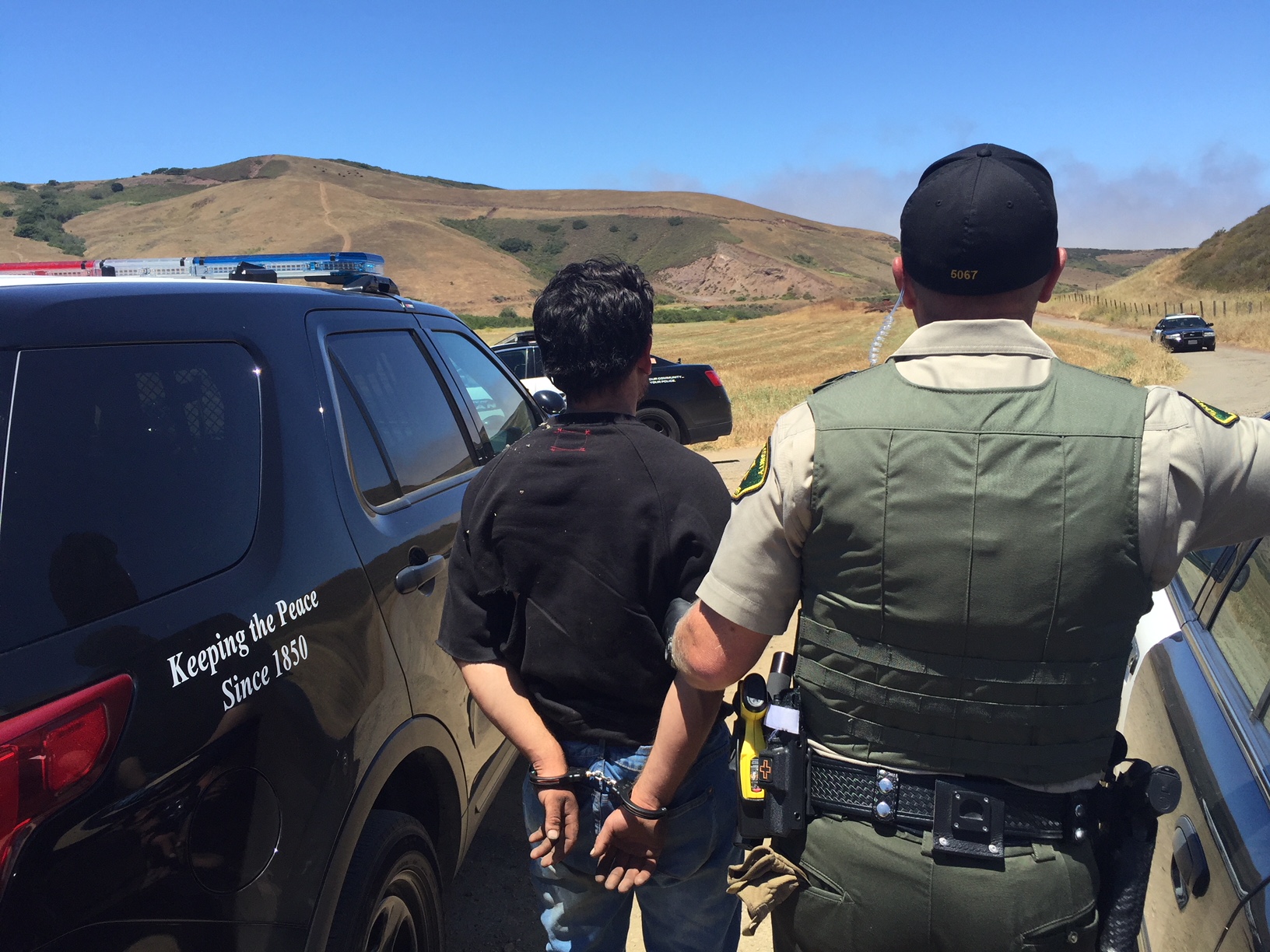 The Santa Barbara County Sheriff's Office provided this image of officers arresting Brandon Morales-Gomez in Guadalupe on June 22, 2018.