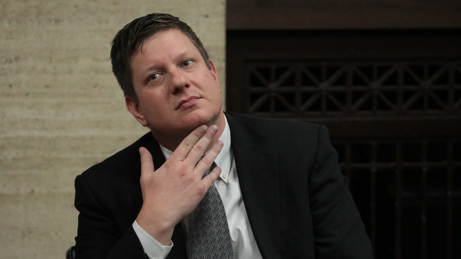 Police officer Jason Van Dyke listens to the guilty verdict for fatally shooting a black teen at the Leighton Criminal Court in Chicago, October 5, 2018. (Credit: ANTONIO PEREZ/AFP/Getty Images)