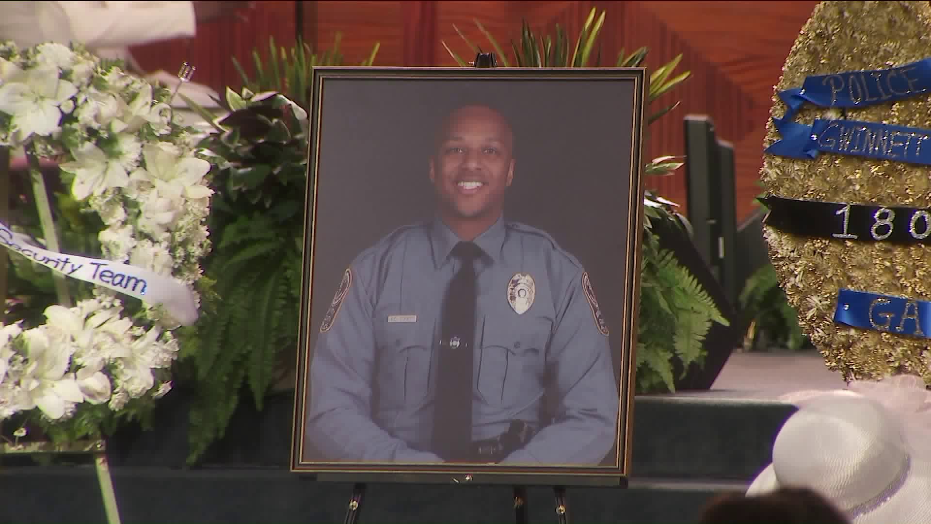Mourners paid their respects to slain Georgia police officer Antwan Toney, a Southern California native, at a service in Gardena on Nov. 3, 2018.