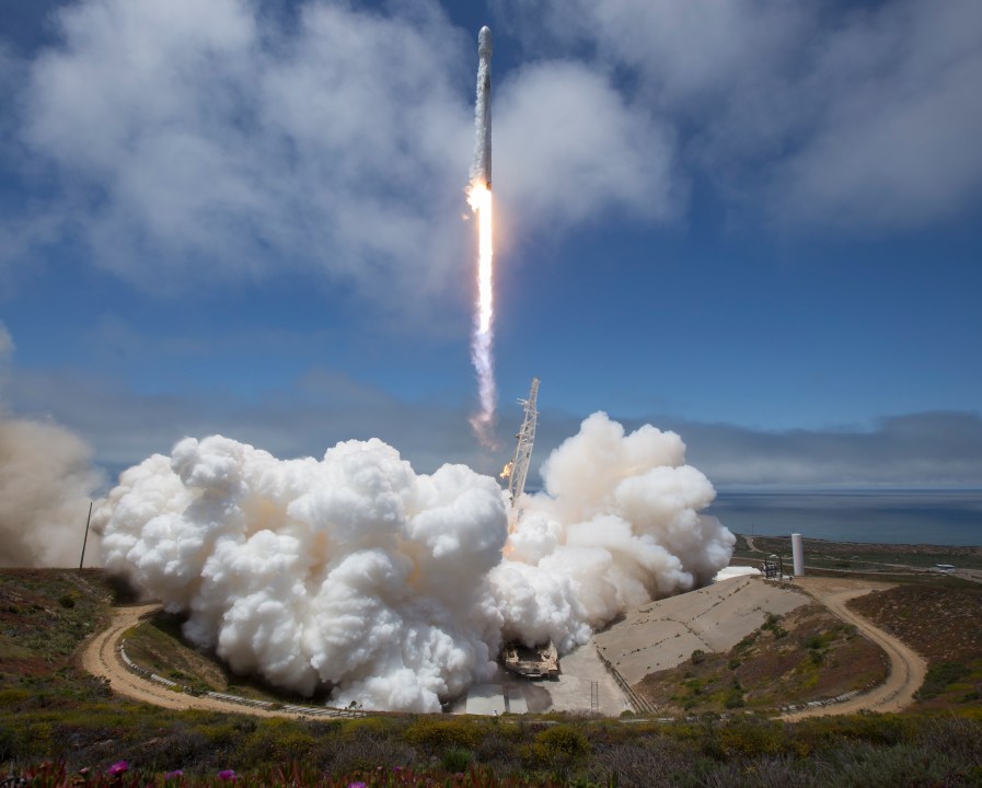 In this handout image provided by NASA, the NASA/German Research Centre for Geosciences GRACE Follow-On spacecraft launch onboard a SpaceX Falcon 9 rocket, Tuesday, May 22, 2018, from Space Launch Complex 4E at Vandenberg Air Force Base in California. (Credit: Bill Ingalls/NASA via Getty Images)