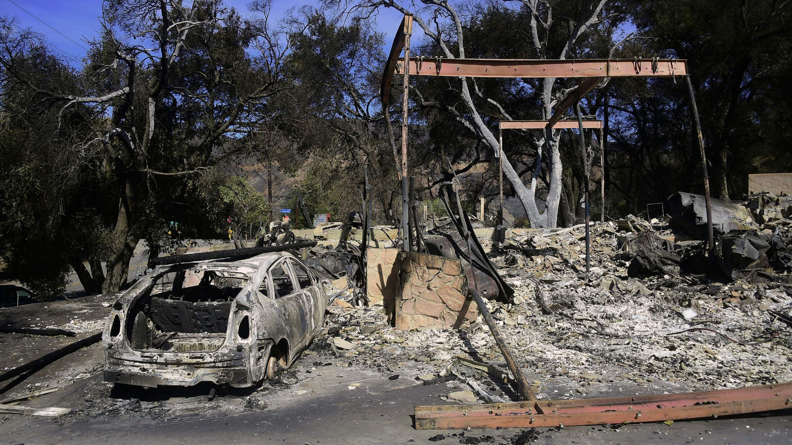 Property destroyed in the Woolsey Fire is seen on Sierra Creek Road in Agoura Hills on Nov. 15, 2018.(Credit: FREDERIC J. BROWN/AFP/Getty Images)