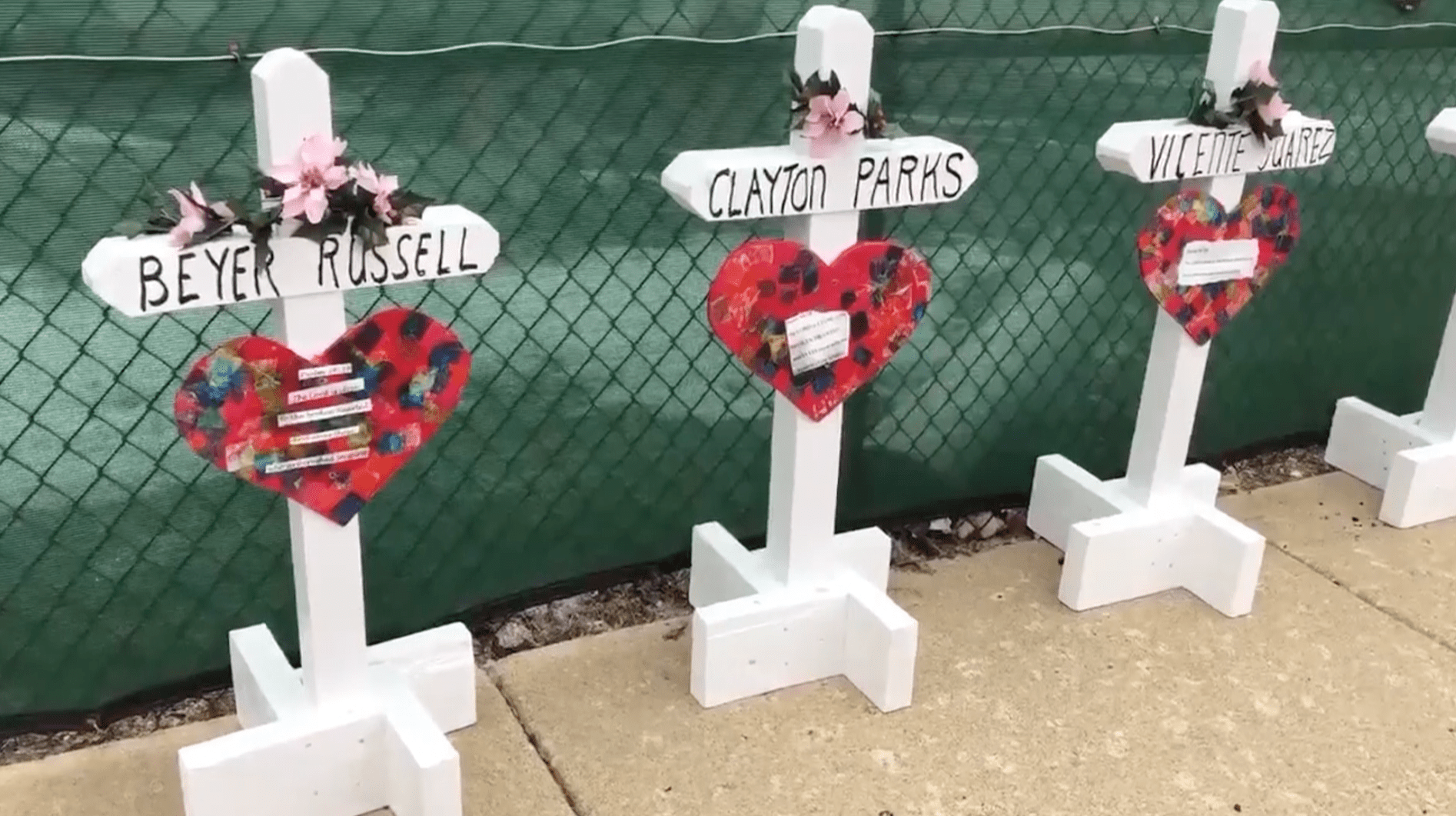 Greg Zanis made these crosses for the victims of the Aurora, Illinois shooting on Feb. 15, 2019. He previously made crosses for Vegas shooting