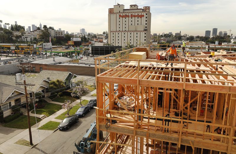 Construction is seen underway on North Madison Avenue for the PATH Metro Villas, which will provide housing and social services for formerly homeless individuals.(Credit: Al Seib / Los Angeles Times)
