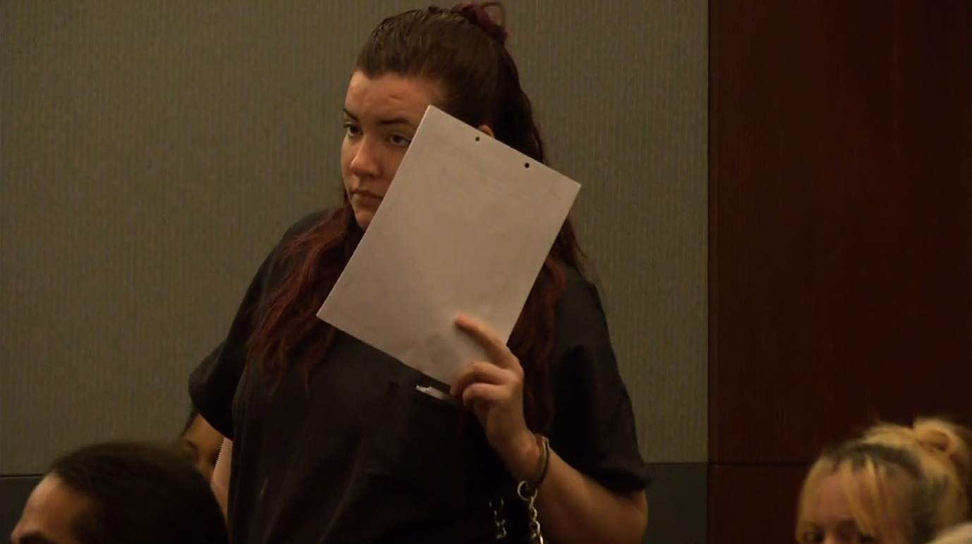 Diana Pena, one of three suspects in the killing of a California doctor, appears in court in Las Vegas on April 16, 2019. (Credit: KLAS via CNN)