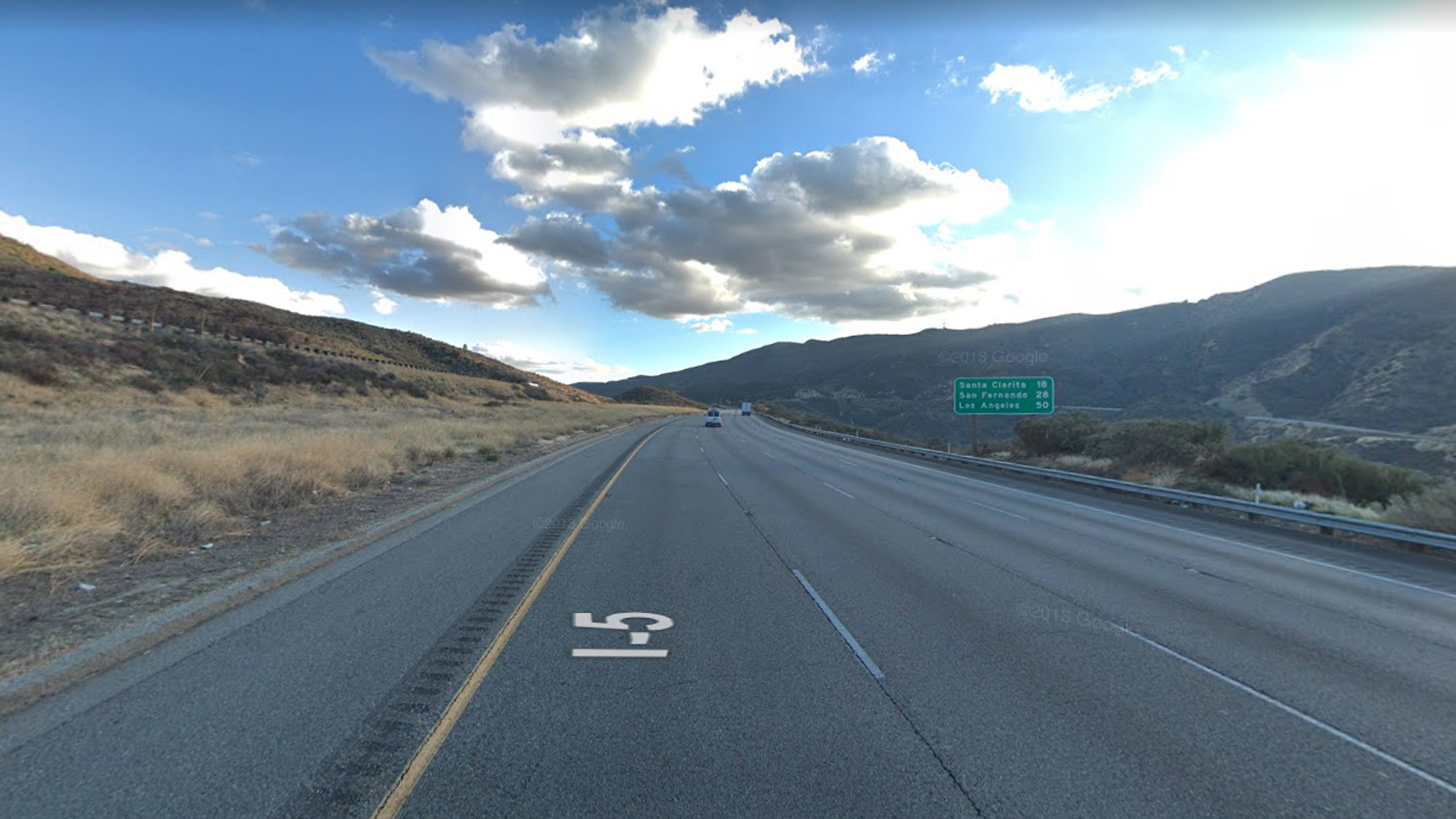 The southbound 5 Freeway near Templin Highway, north of Castaic, as seen in a Google Street View image in February of 2018.