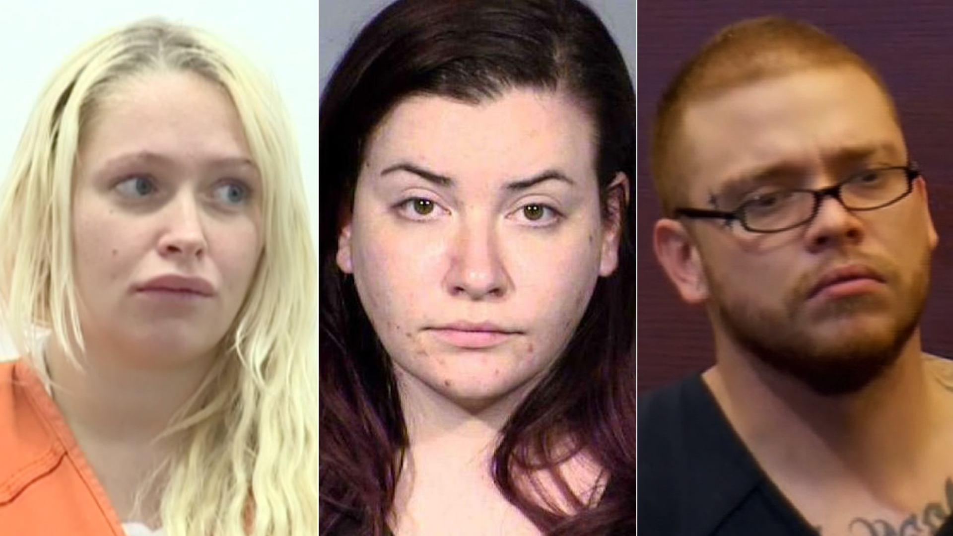 From left: Kelsey Turner is seen in a San Joaquin County courtroom on April 9, 2019, in an image from KTXL; Diana Pena is seen in an booking photo obtained by CNN; and Jon Kennison appears in a Las Vegas courtroom on April 19, 2019, in an image from KTNV via CNN.