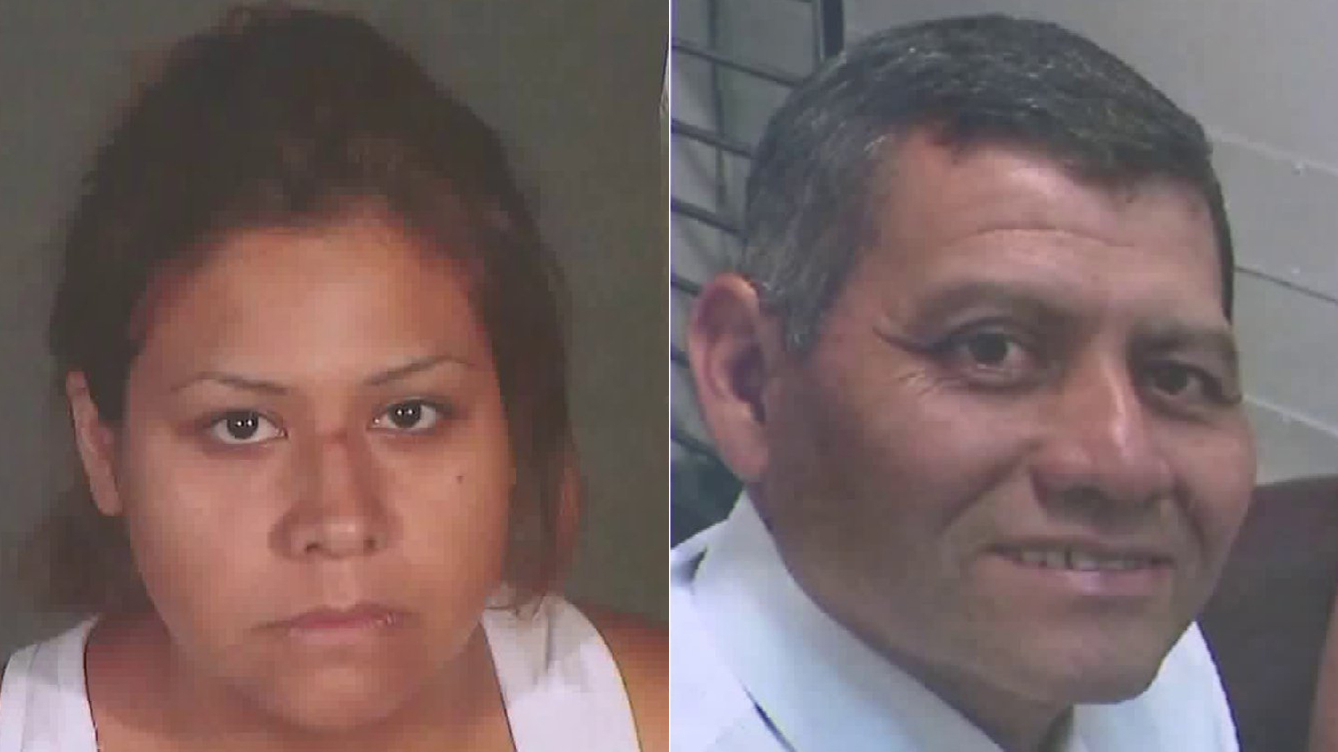 From left to right: Maritza Joana Lara, 27, appears in a booking photo released by Los Angeles police on Aug. 27, 2019. Francisco Hernandez Rivas is seen with his wife in a photo provided by family on Aug. 27, 2019.