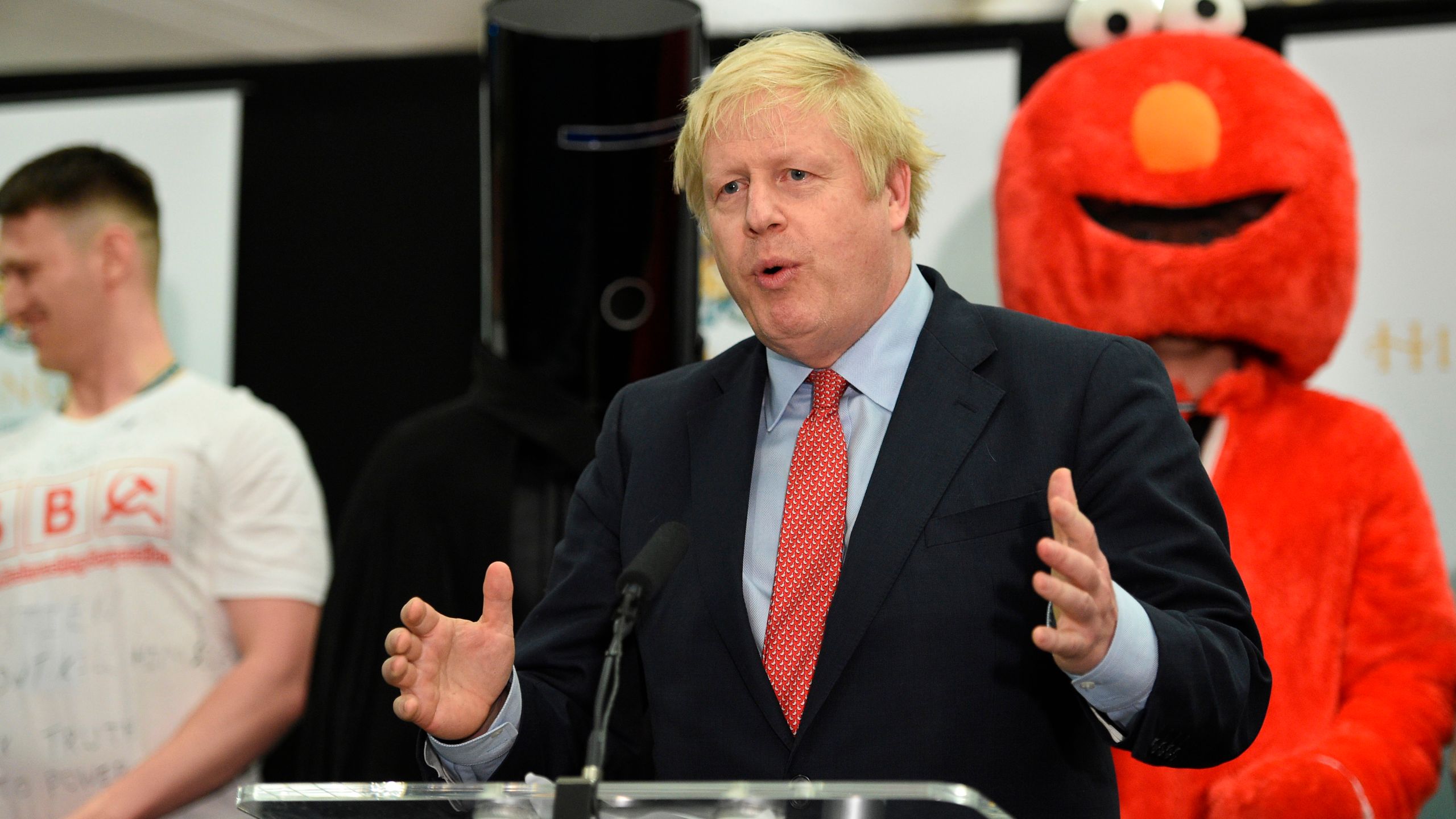 Britain's Prime Minister and Conservative Party leader Boris Johnson gives a speech on stage after retaining his seat in west London on Dec. 13, 2019. (Credit: Oli Scarff / AFP / Getty Images)