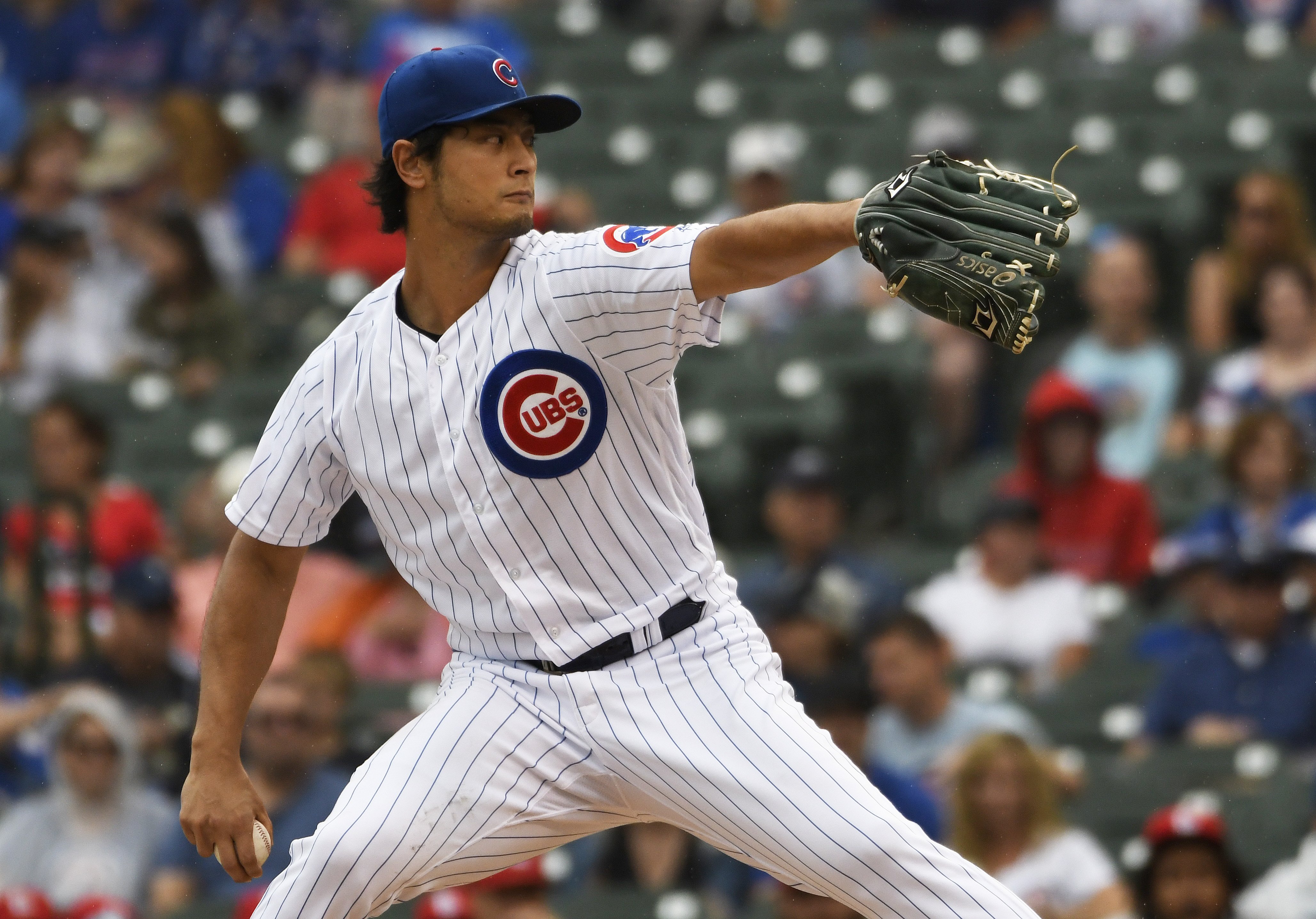 Yu Darvish #11 of the Chicago Cubs pitches against the St. Louis Cardinals during the first inning at Wrigley Field on Sep. 22, 2019, in Chicago, Illinois. (Credit: David Banks/Getty Images)