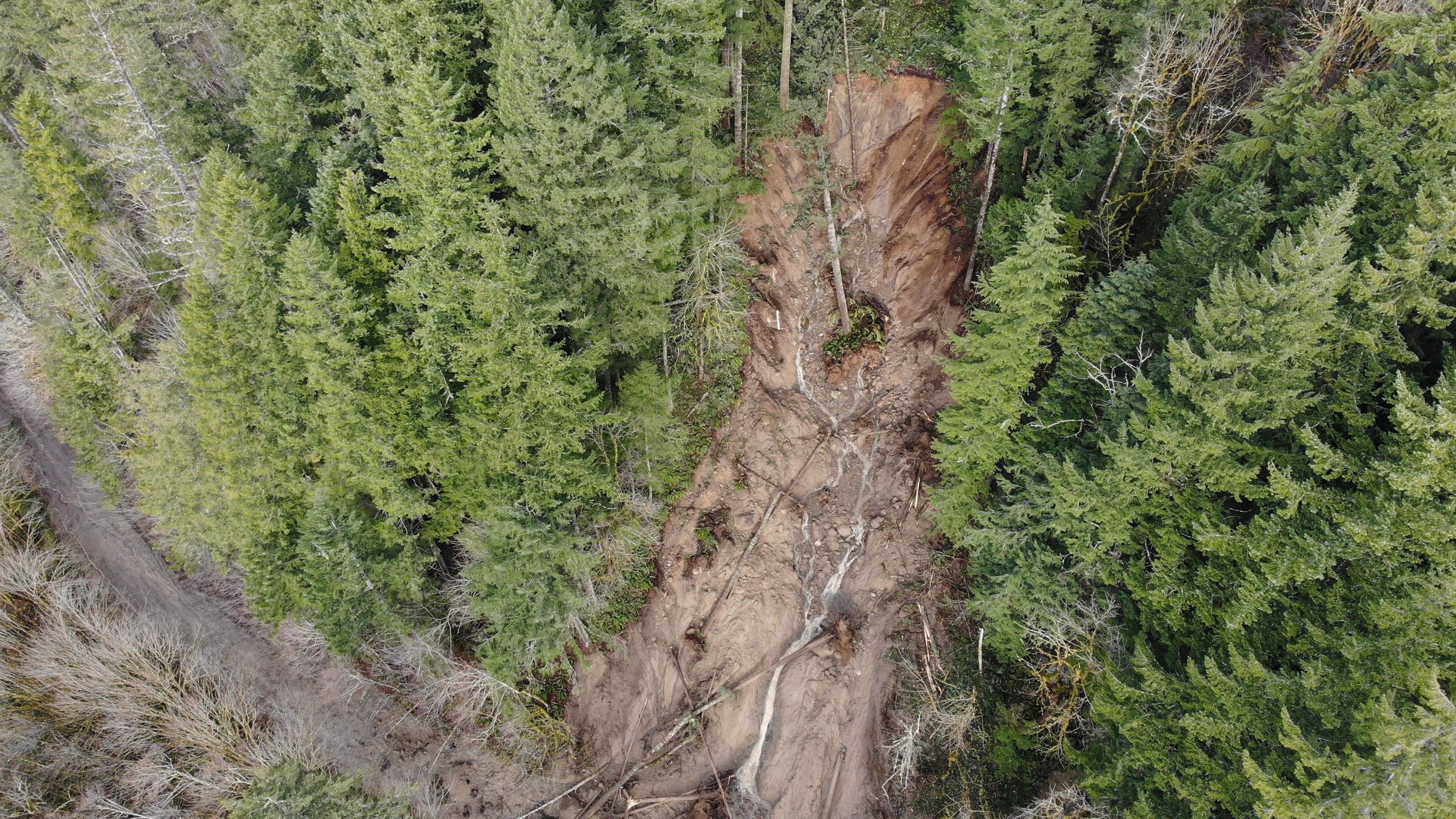 An aerial view of the debris blocking access to the park. (Credit: Washington State Department of Transportation)