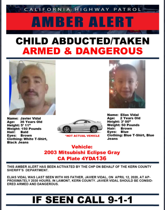 The California Highway Patrol tweeted this Amber Alert  posted on April 12, 2020.