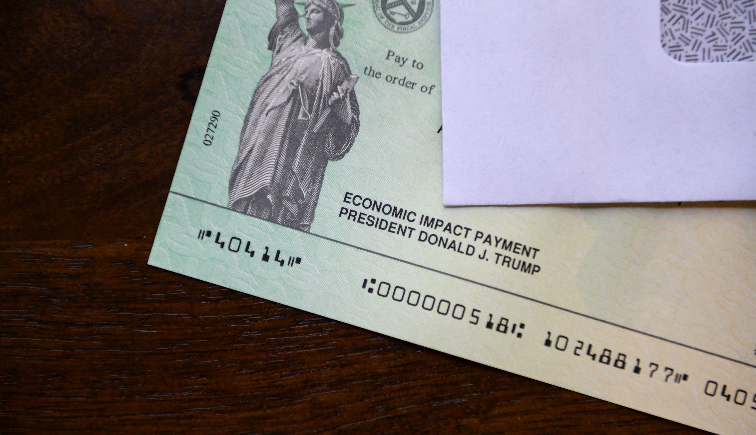 President Donald Trump's name appears on a stimulus check on May 3, 2020. (Will Lanzoni/CNN)