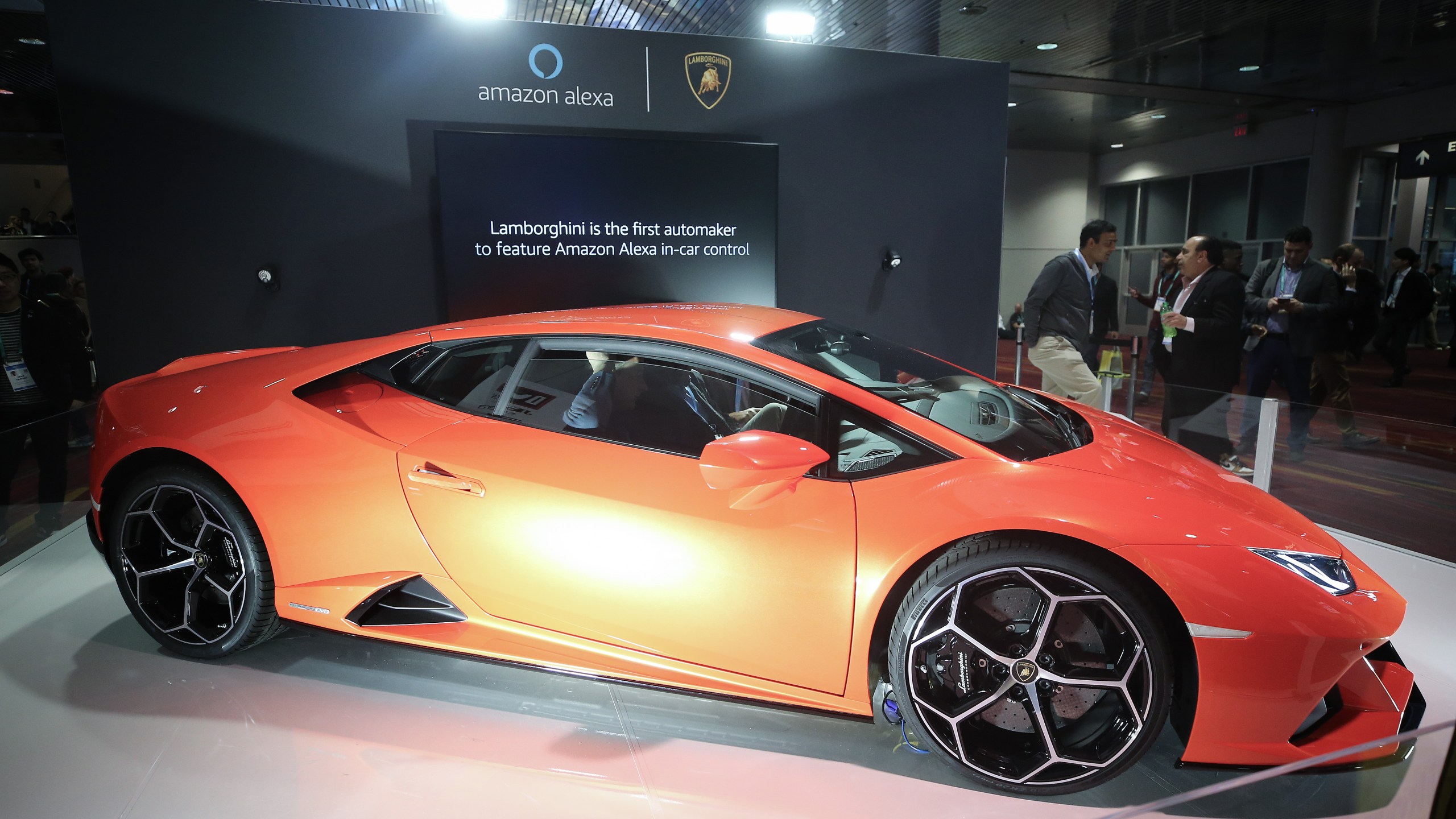 In this file photo, a Lamborghini Huracan Evo is displayed at CES 2020 at the Las Vegas Convention Center on January 8, 2020 in Las Vegas, Nevada. (Mario Tama/Getty Images)