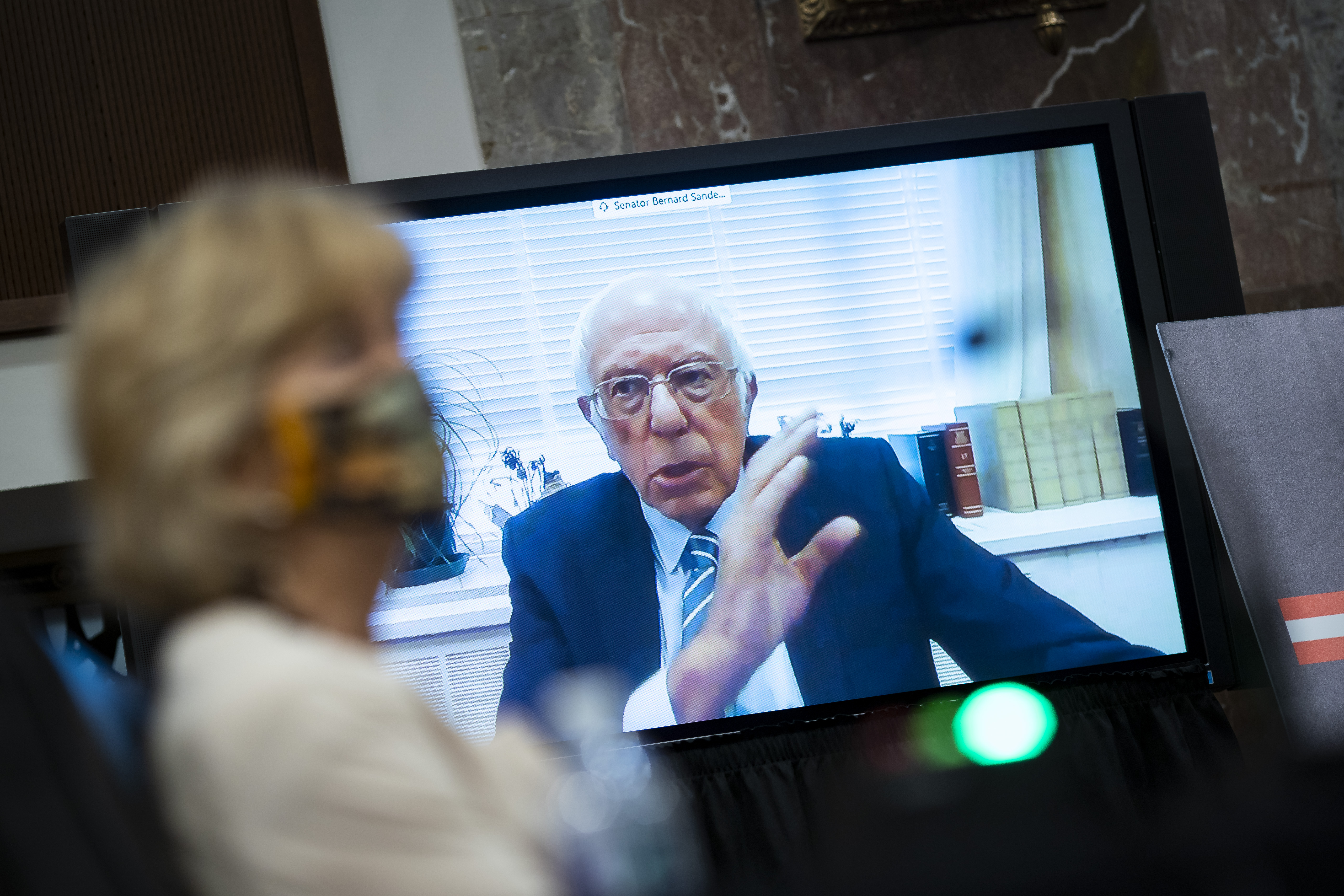 Sen. Bernie Sanders (I-VT) speaks via teleconference during a Senate Help Committee hearing on June 30, 2020, in Washington, DC. (Al Drago - Pool/Getty Images)