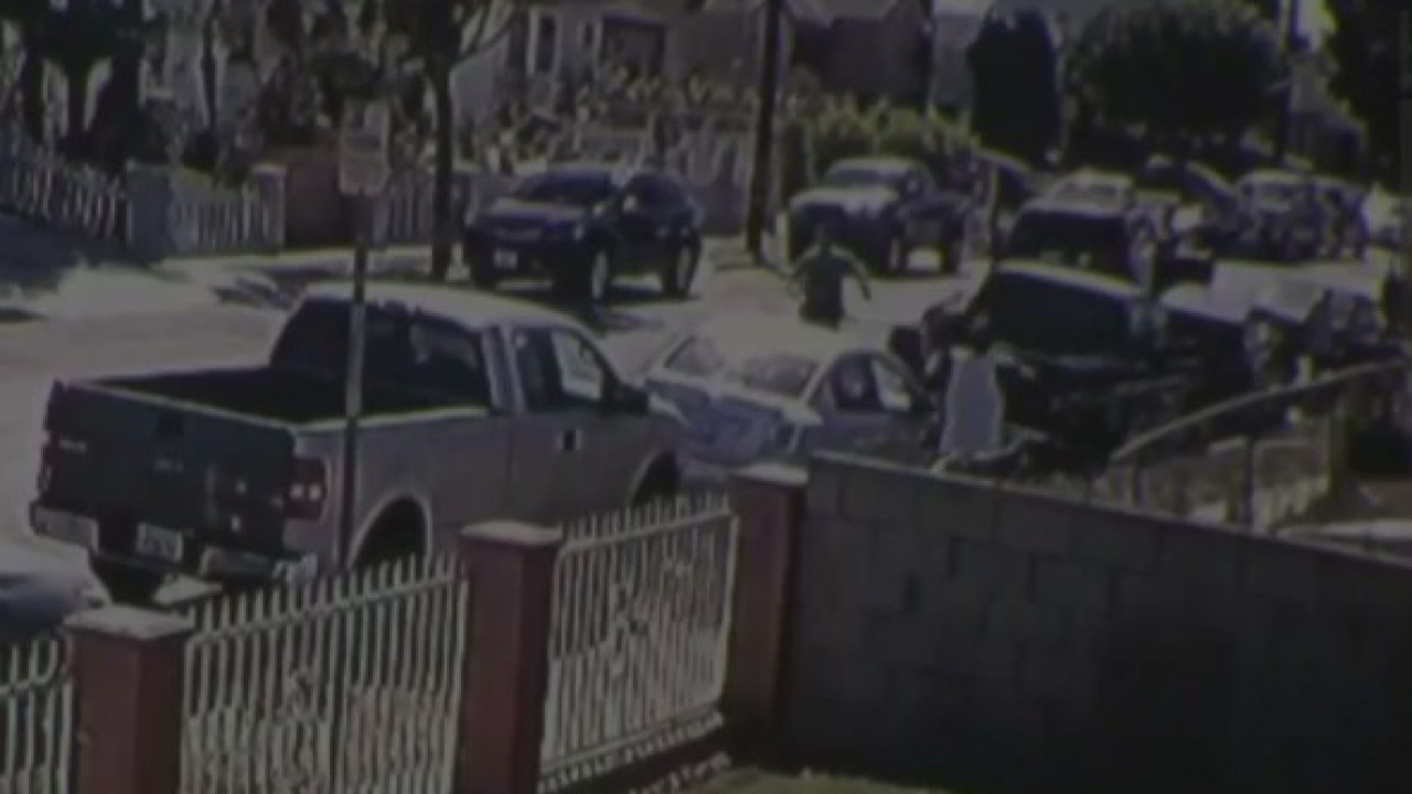 The confrontation with deputies that led up to Dijon Kizzee's fatal shooting is seen in a still from footage released Sept. 17, 2020, by the Los Angeles County Sheriff's Department.