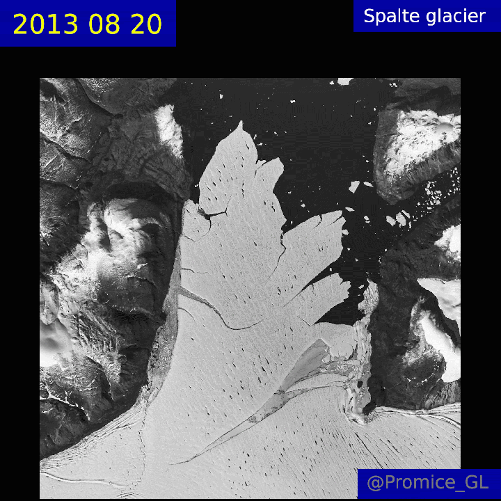 An image shows the glacier disintegration at the Arctic’s largest remaining ice shelf. (EU Copernicus and GEUS)
