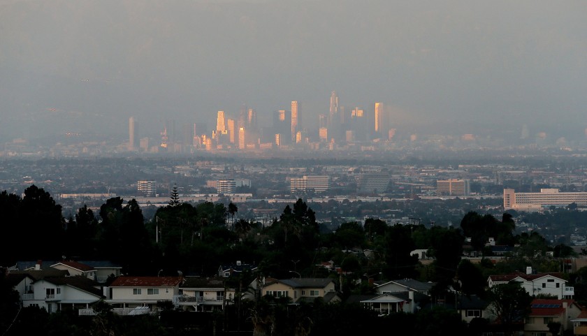 A November 2015 file photo shows the downtown Los Angeles skyline. (Los Angeles Times)