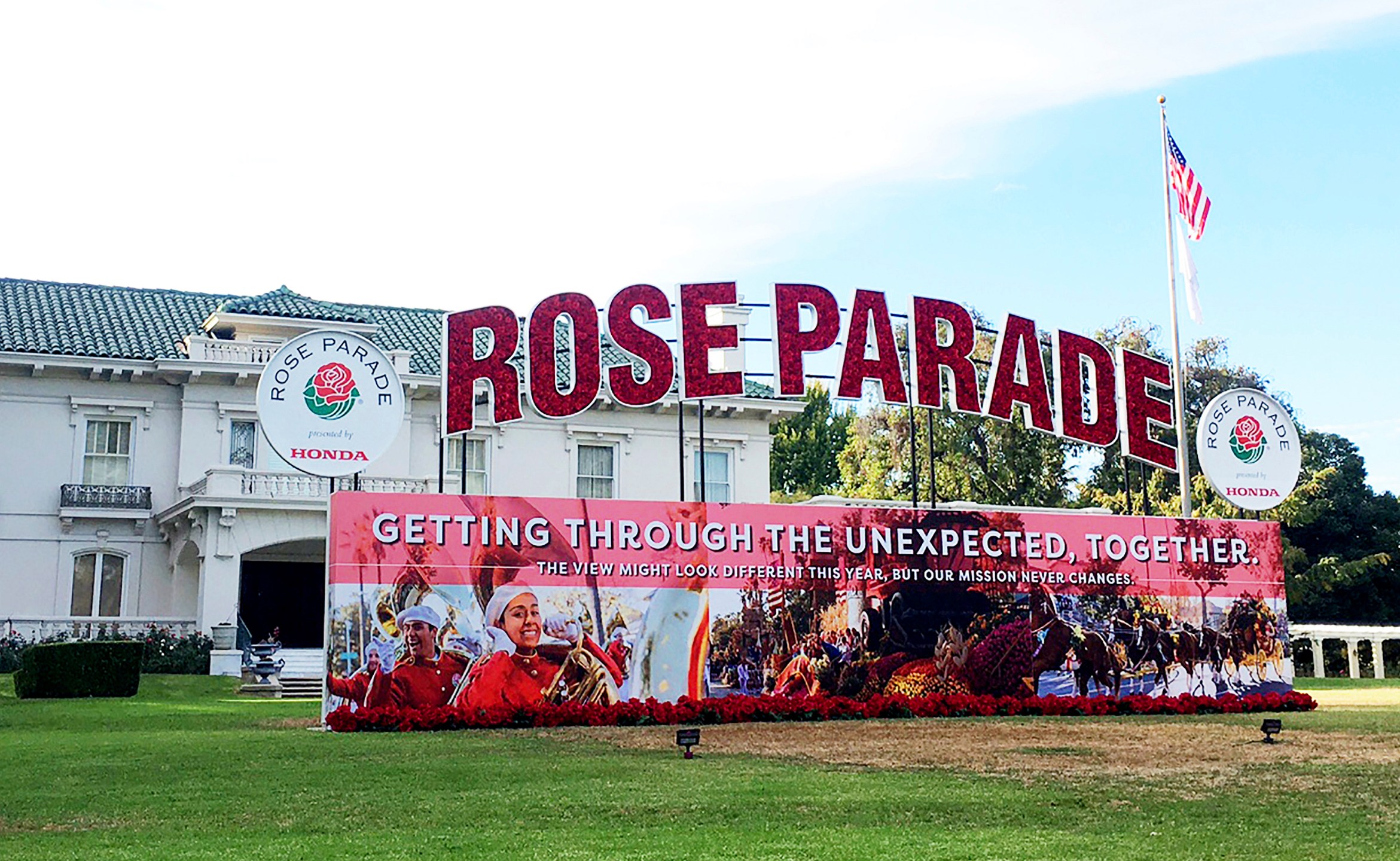 Tournament House, the headquarters of the Tournament of Roses, sponsor of the Rose Parade, is shown Wednesday, Dec. 9, 2020, in Pasadena. (AP Photo/John Antczak)