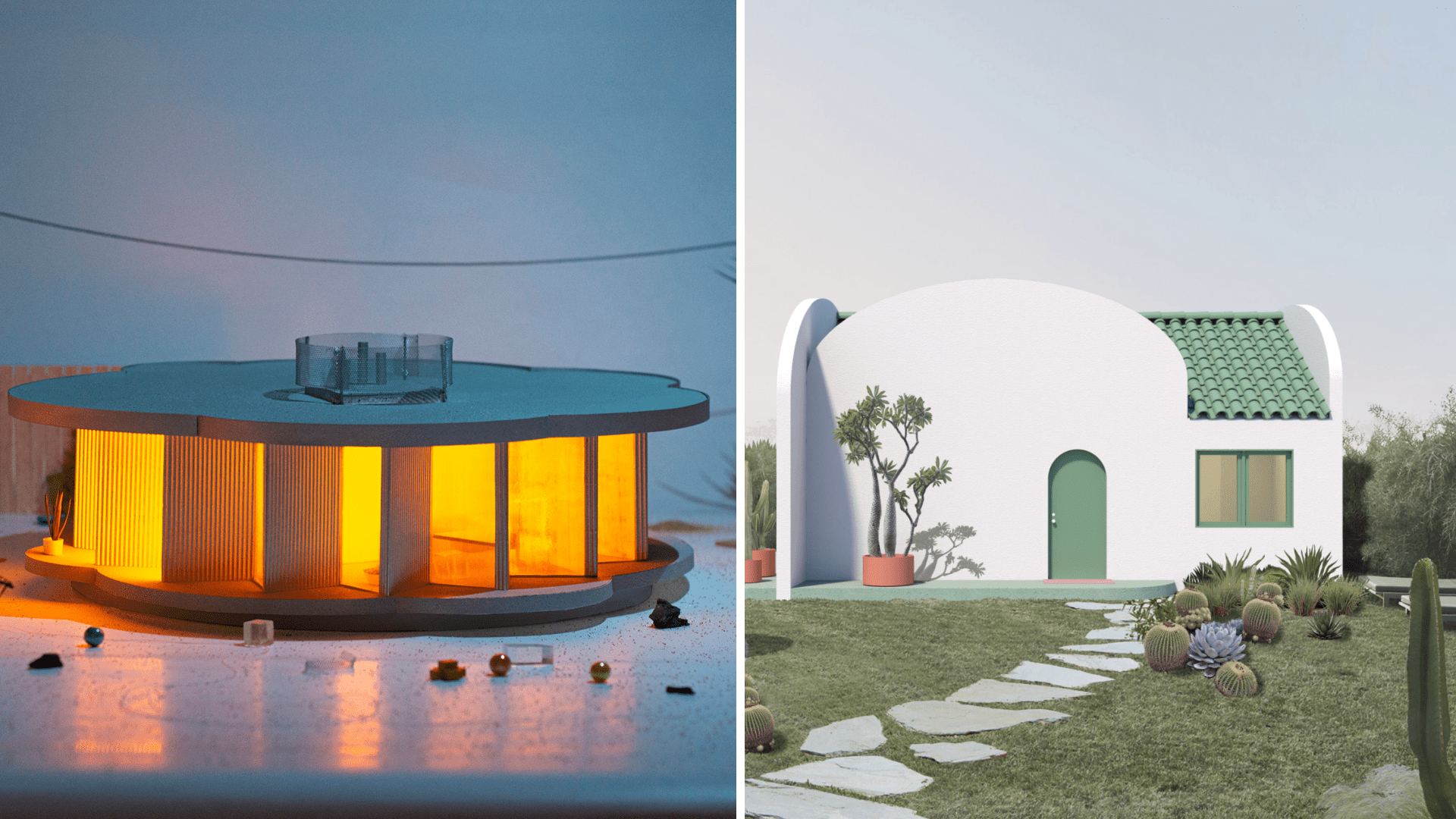 This rendering shows "Pebblehouse,” an ADU Standard Plan design by SO - IL and “The Breadbox,” an ADU Standard Plan design by WELCOMEPROJECTS. (Courtesy Los Angeles Department of Building and Safety)