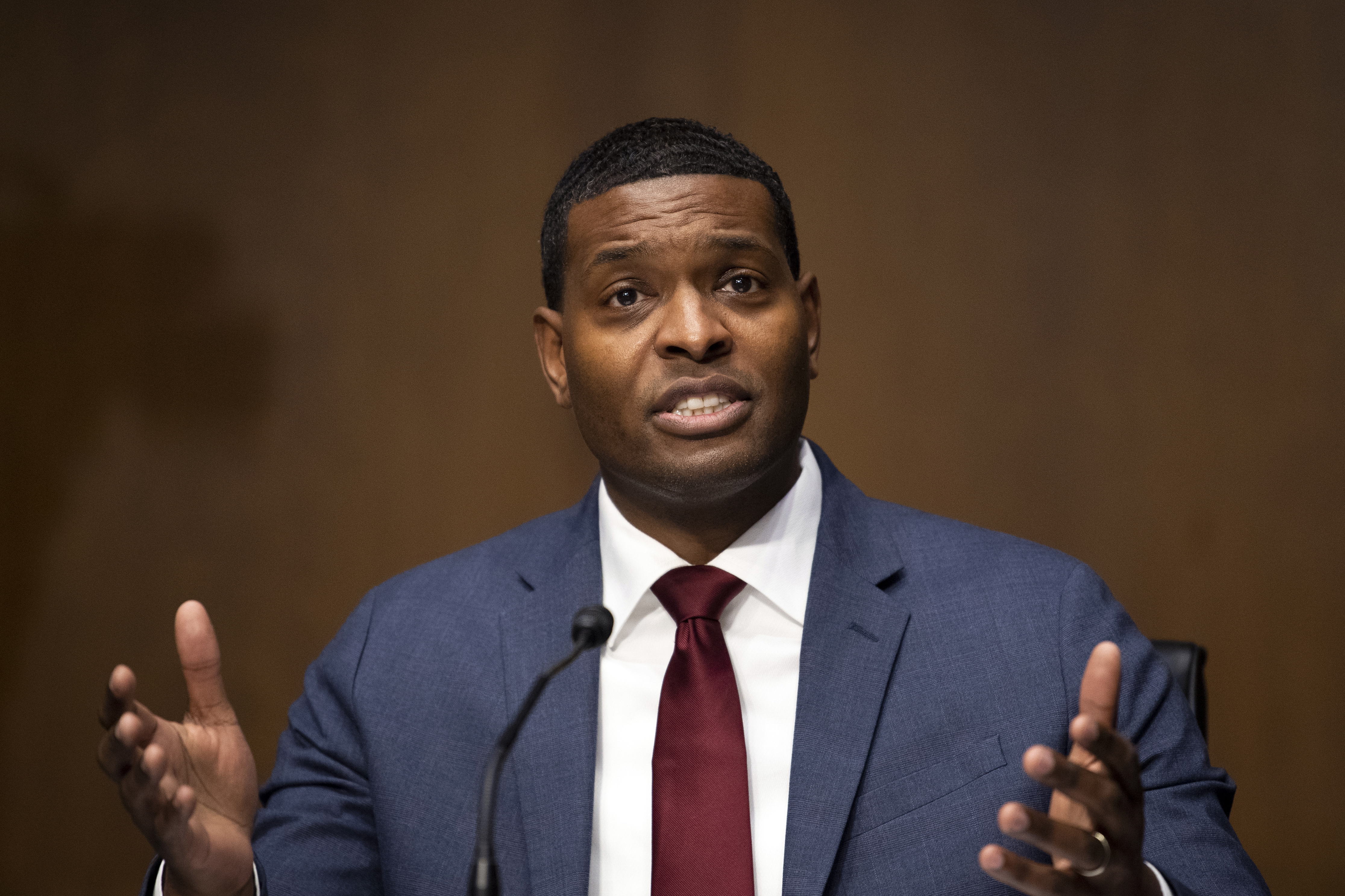 In this Feb. 3, 2021, file photo, Environmental Protection Agency administrator Michael Regan, speaks during his confirmation hearing before the Senate Environment and Public Works committee on Capitol Hill in Washington. (Caroline Brehman/Pool via AP)