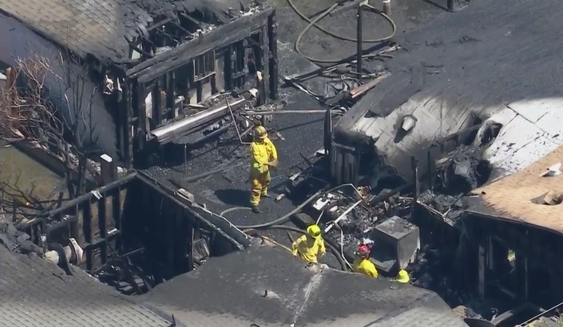Firefighters extinguished a destructive blaze in Orange on April 30, 2021. (KTLA)