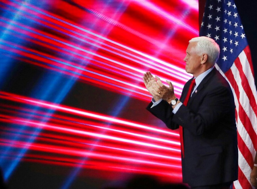 Former vice president Mike Pence speaks during the Road to Majority convention at Gaylord Palms Resort & Convention Center in Kissimmee, Fla., on Friday, June 18, 2021. (Stephen M. Dowell /Orlando Sentinel via AP)