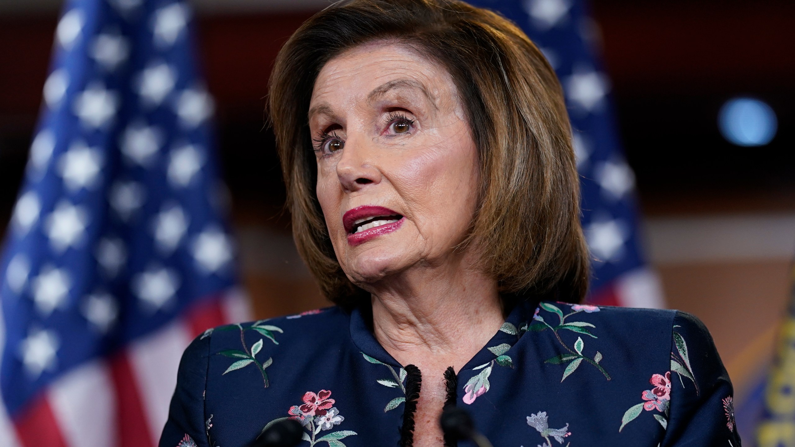 Speaker of the House Nancy Pelosi, D-Calif., meets with reporters at the Capitol in Washington, Thursday, July 22, 2021. Pelosi discussed her reasons for rejecting two Republicans chosen by House GOP leader Kevin McCarthy to be on the committee investigating the Jan. 6 Capitol insurrection. (AP Photo/J. Scott Applewhite)