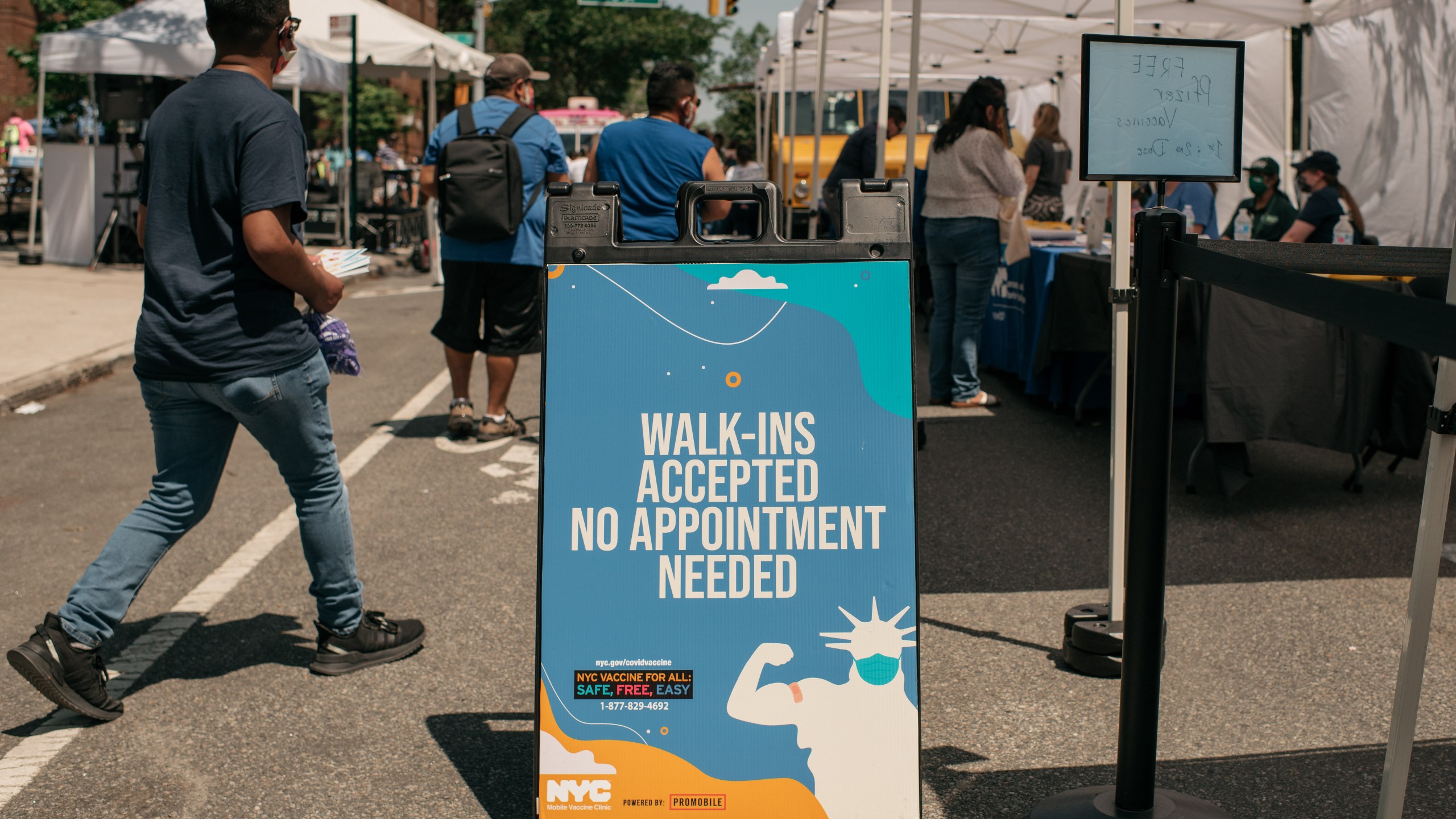 Families visit a pop-up COVID-19 vaccine site and block party on June 5, 2021 in the Jackson Heights neighborhood in the Queens borough in New York City. (Scott Heins/Getty Images)