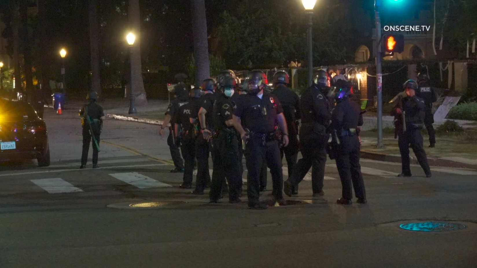 LAPD officers respond to vandalism outside the mayor's residence July 29, 2021. (Onscene TV)