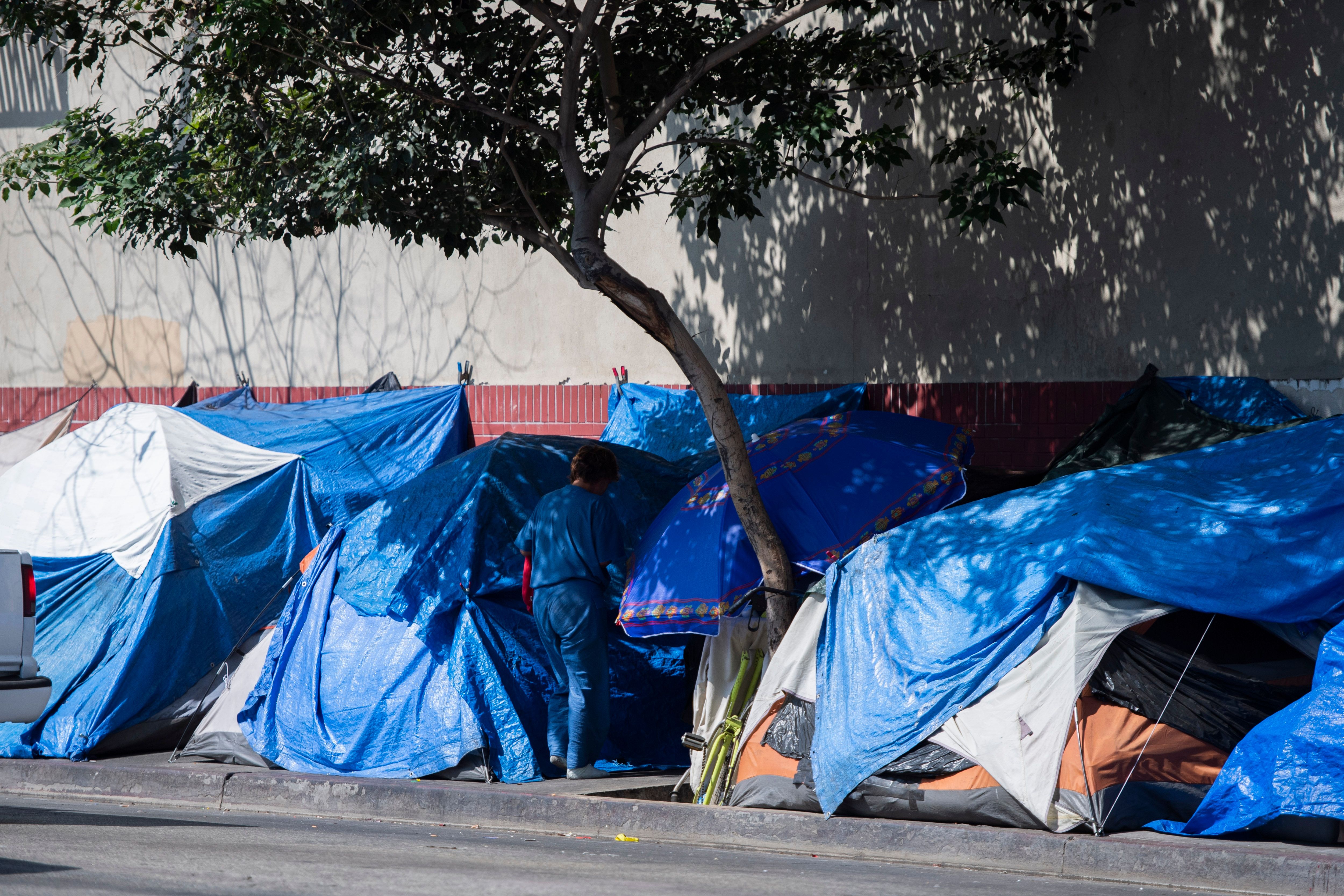 Tents line the street in Skid Row in Los Angeles, California on Sept. 17, 2019. (ROBYN BECK/AFP via Getty Images)