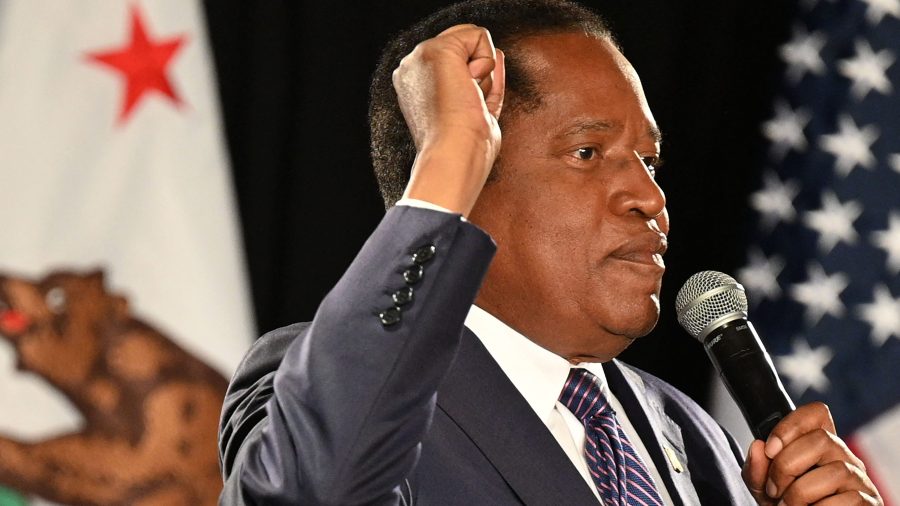 California gubernatorial recall election candidate Larry Elder speaks at his election night party in Costa Mesa on Sept. 14, 2021. (Robyn Beck / AFP / Getty Images)