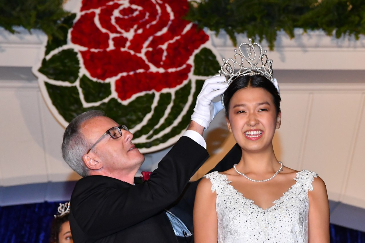 2022 Pasadena Tournament of Roses President Bob Miller and 2022 Rose Queen Nadia Chung are seen on Oct. 26, 2021. (Pasadena Tournament of Roses)