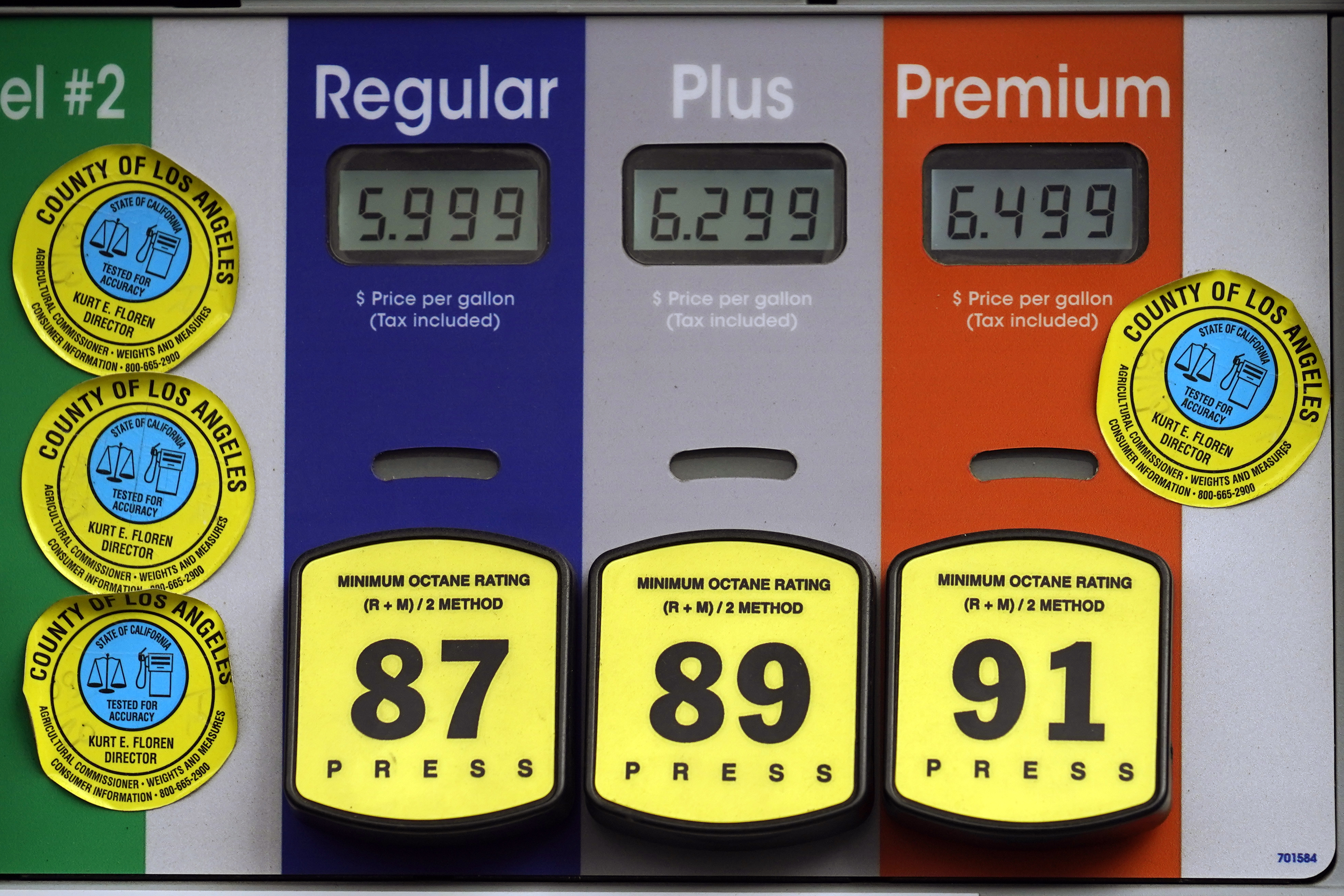 High gas prices are posted at a full service gas station in Beverly Hills, Calif., Sunday, Nov. 7, 2021. (AP Photo/Damian Dovarganes)