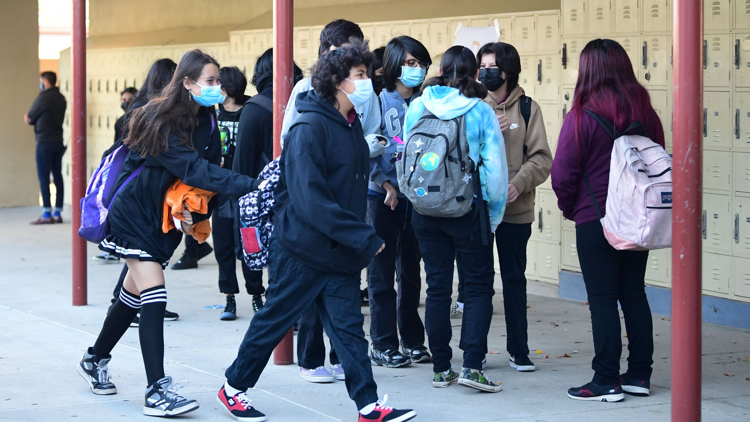 Students are seen on campus on Jan. 11, 2022 in Sylmar, California.(FREDERIC J. BROWN/AFP via Getty Images)