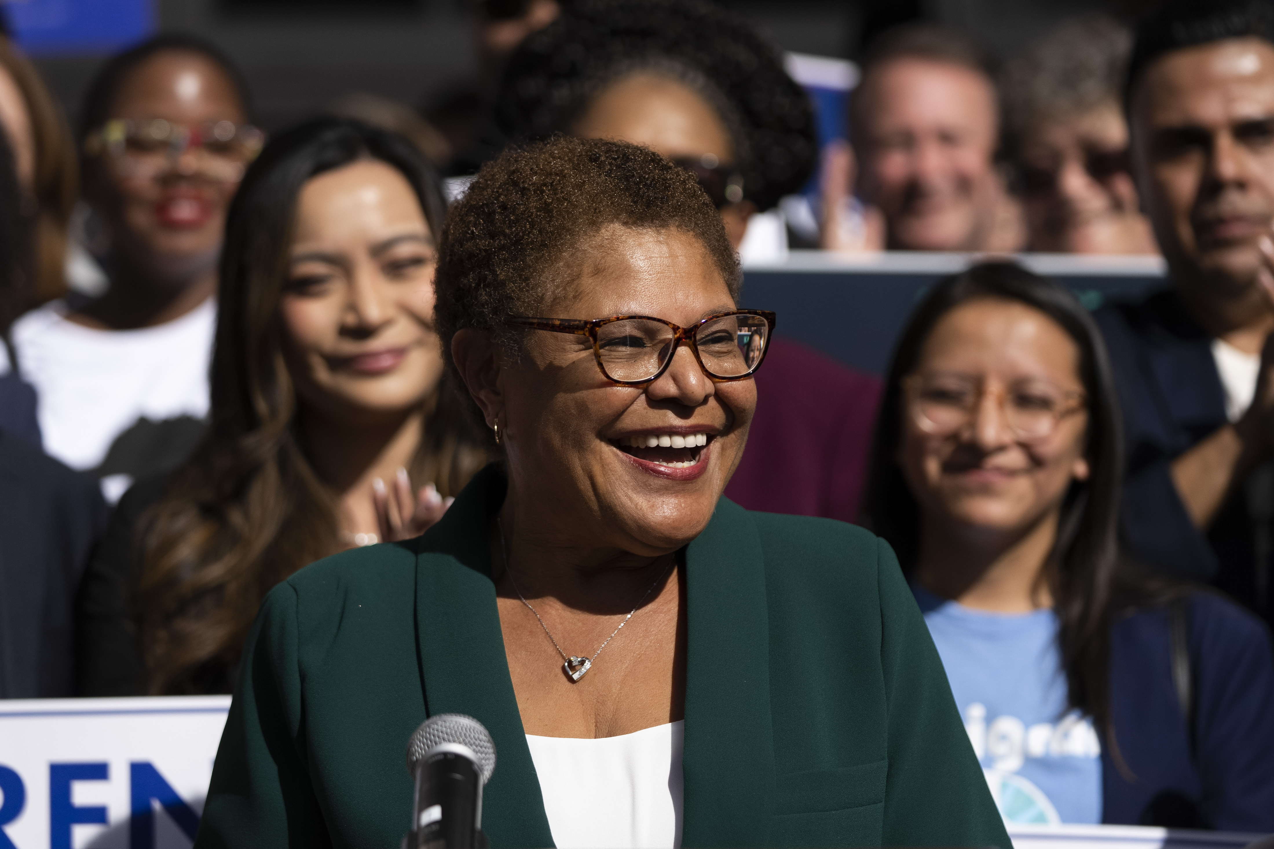 Los Angeles Mayor-elect Karen Bass speaks at a news conference in Los Angeles on Nov. 17, 2022. (Jae C. Hong/Associated Press)