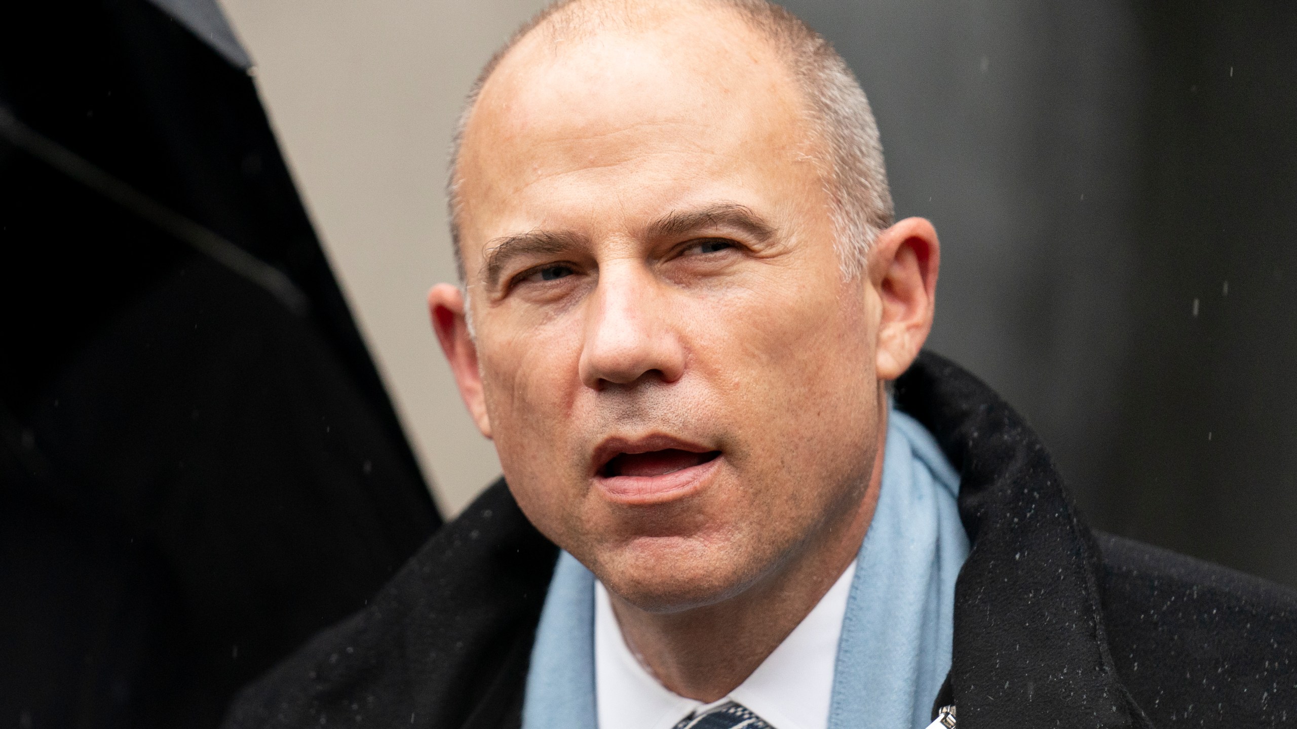 Michael Avenatti speaks to members of the media after leaving federal court on Feb. 4, 2022, in New York. (John Minchillo/Associated Press)