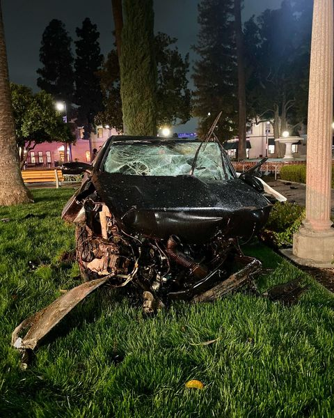 Damage seen to the suspect's vehicle after the March 13, 2023 collision. (Orange PD)