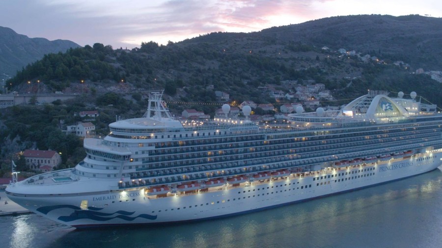 The Emerald Princess cruise ship is shown docked in this undated photo provided by Princess Cruises. The cruise line has added an opportunity for guests to experience 2024 total eclipse aboard the Emerald Princess. (Princess Cruises)