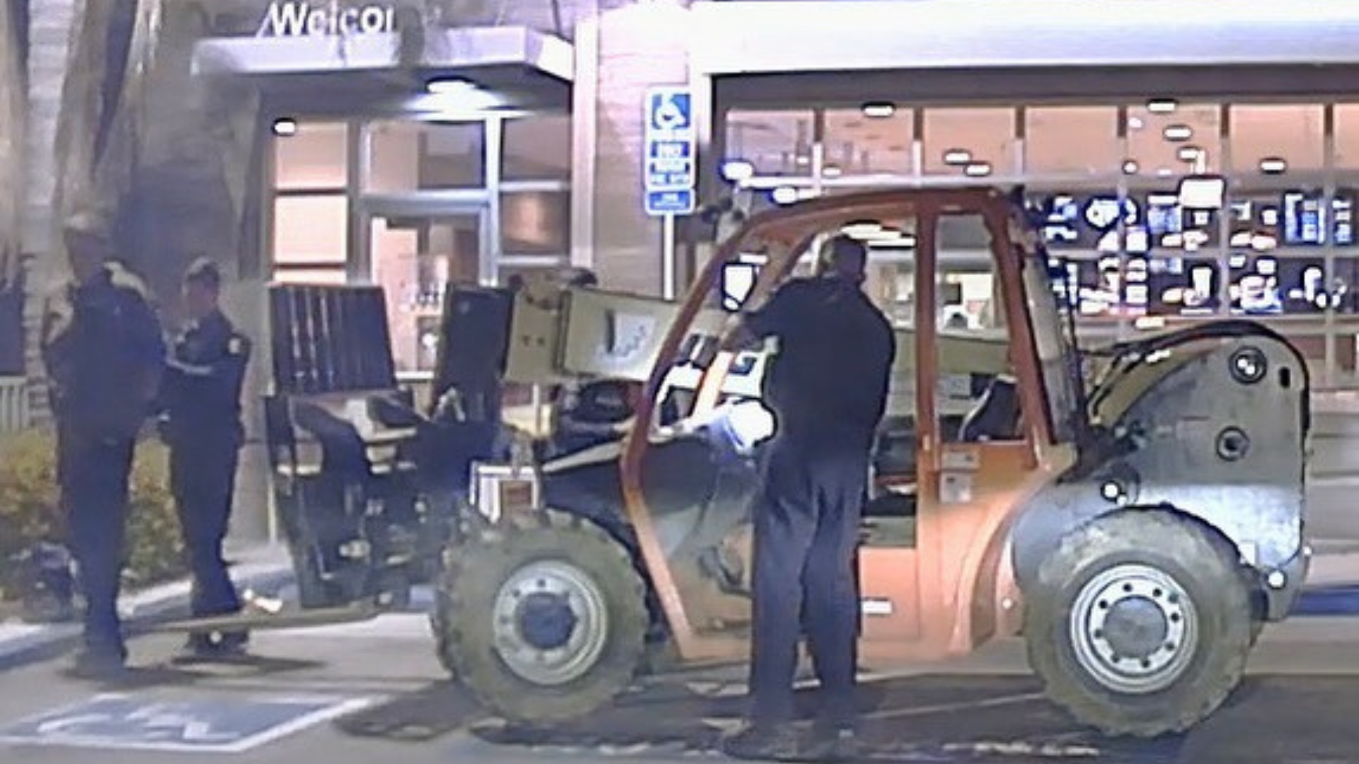 A male suspect driving a stolen forklift was arrested in Costa Mesa on April 25, 2023. (Costa Mesa Police Department)