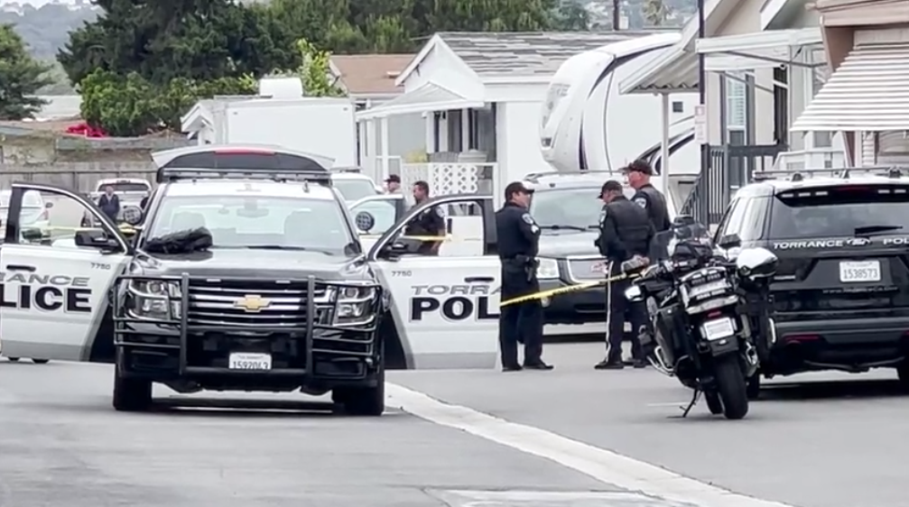 Police block off the scene of a death investigation in Torrance on May 30, 2023. (KTLA)