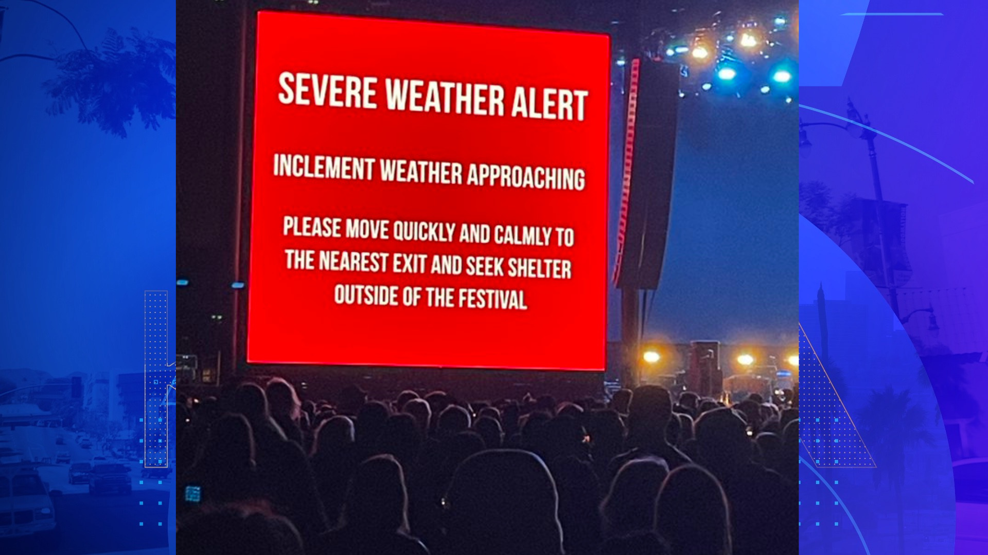 Thousands were evacuated during The Cruel World Music Festival at the Rose Bowl due to a severe thunderstorm warning on May 20, 2023. (@AlbertPBJ)