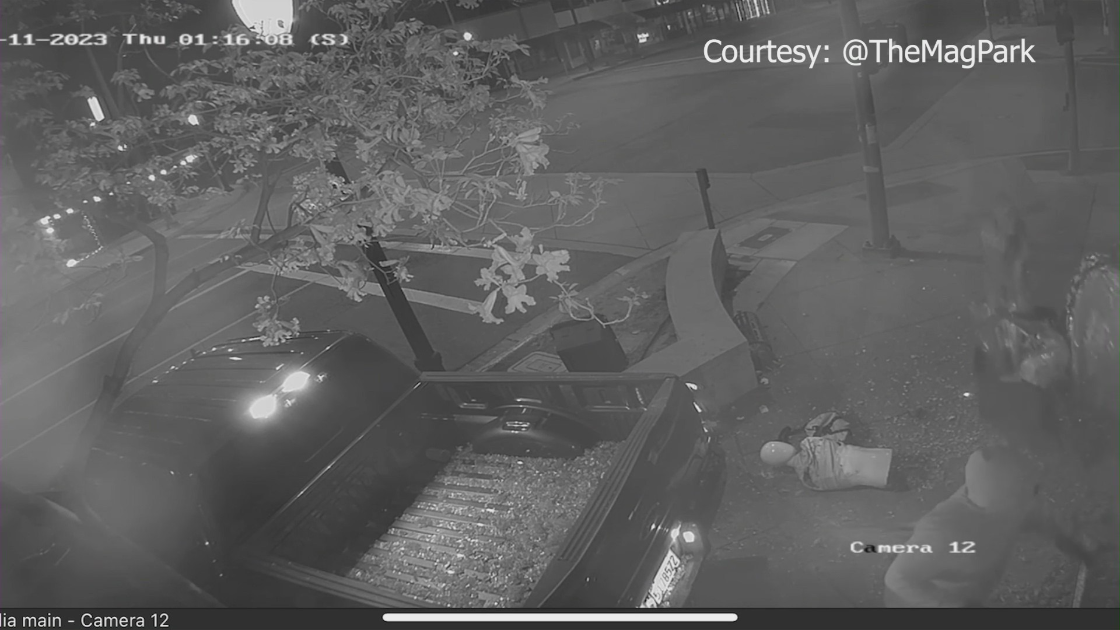 Surveillance video shared by Magnolia Park of a smash and grab is seen on May 11, 2023.