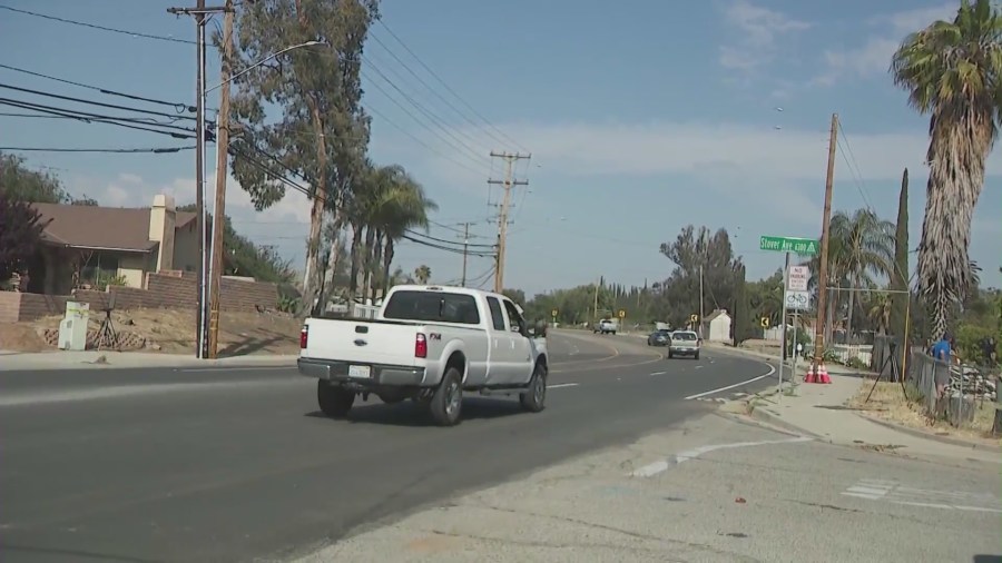 The dangerous stretch of Arlington Avenue in Riverside where locals say drivers are constantly speeding. (KTLA)