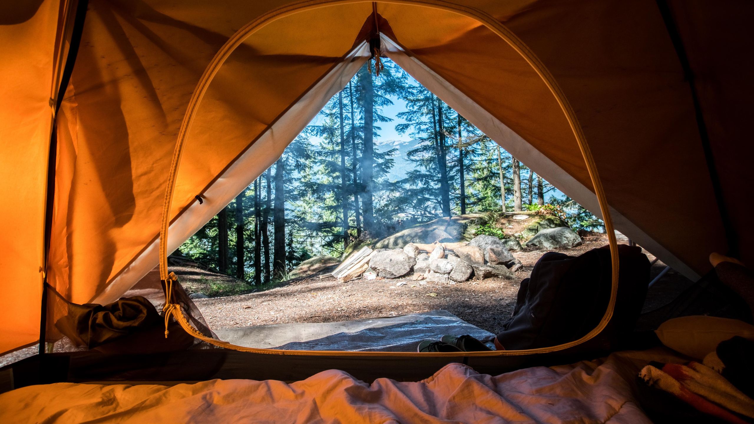 photo shows the view from a tent