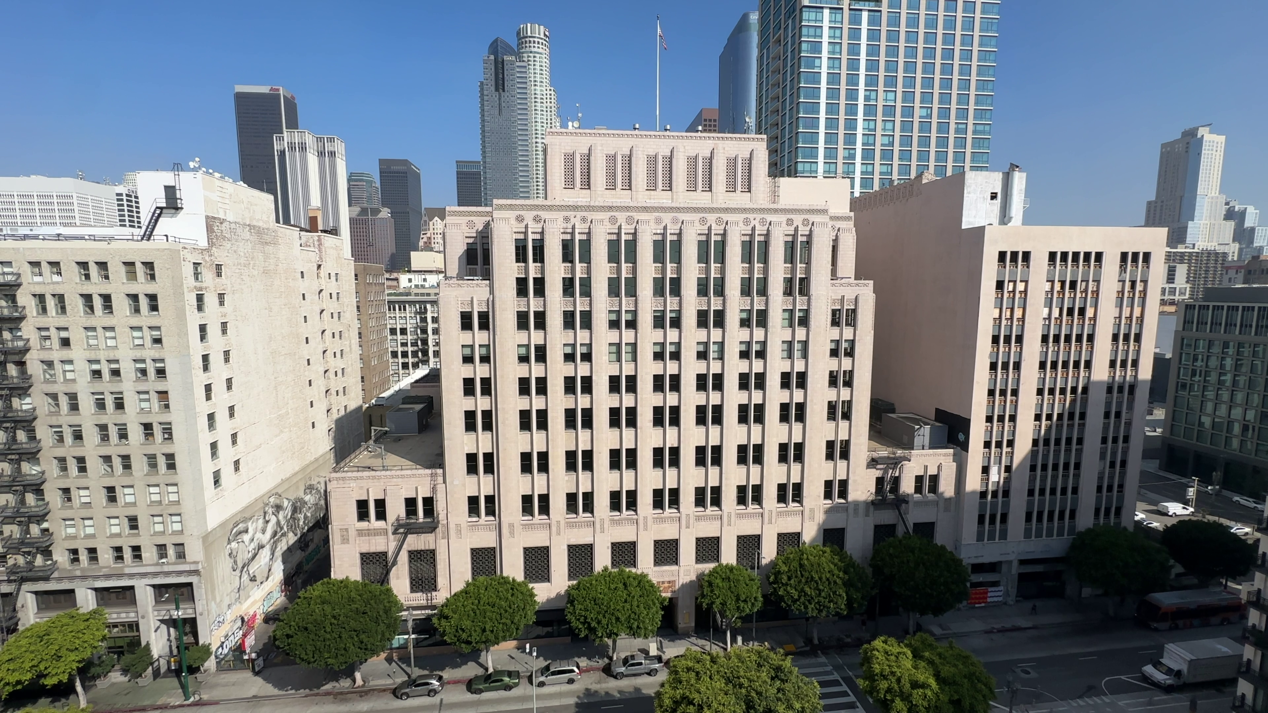 Aerial image shows the historic Trust Building in downtown Los Angeles, which was purchased by UCLA in June 2023 (UCLA)