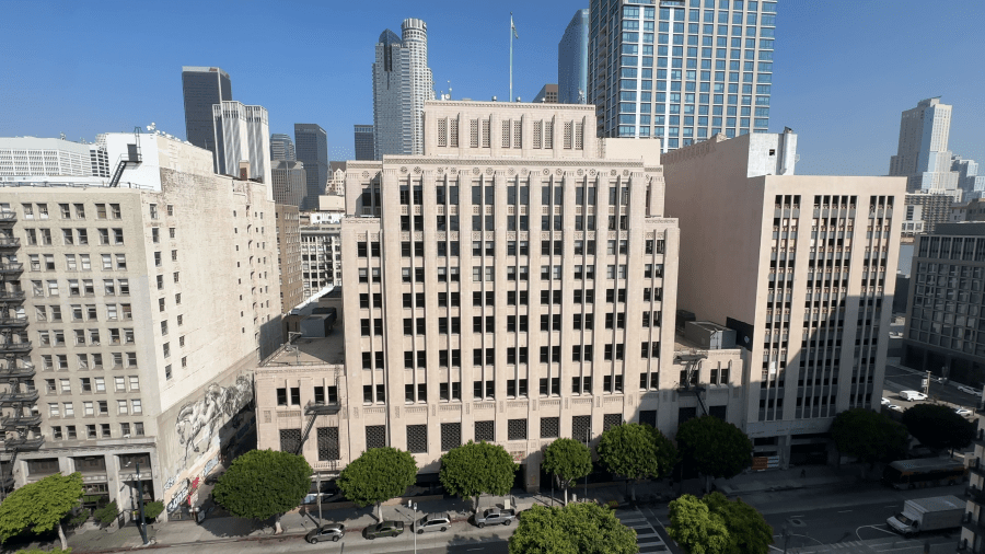 Aerial image shows the historic Trust Building in downtown Los Angeles, which was purchased by UCLA in June 2023 (UCLA)