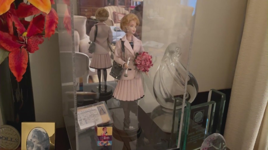 The one-of-a-kind Carol Spencer Barbie doll. (KTLA)