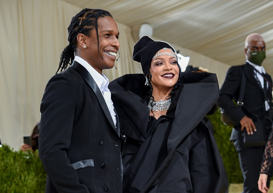 FILE - A$AP Rocky, left, and Rihanna attend The Metropolitan Museum of Art's Costume Institute benefit gala celebrating the opening of the "In America: A Lexicon of Fashion" exhibition in New York on Sept. 13, 2021. The pair are giving the world the first look at their second child together, a boy they've named Riot Rose. The couple dropped photos Tuesday of their family of four, including their second son, who was born Aug. 1, according to People and other reports. The couple's first child, RZA, was born in May 2022. (Photo by Evan Agostini/Invision/AP, File)